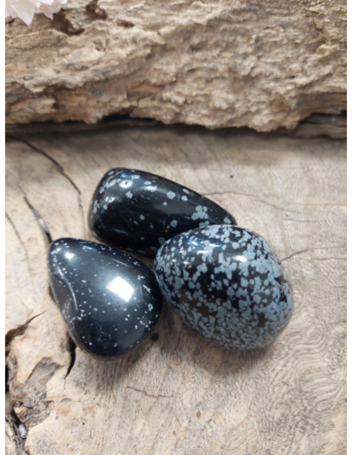 Obsidian trumlade stenar, snöflinga, 100 g