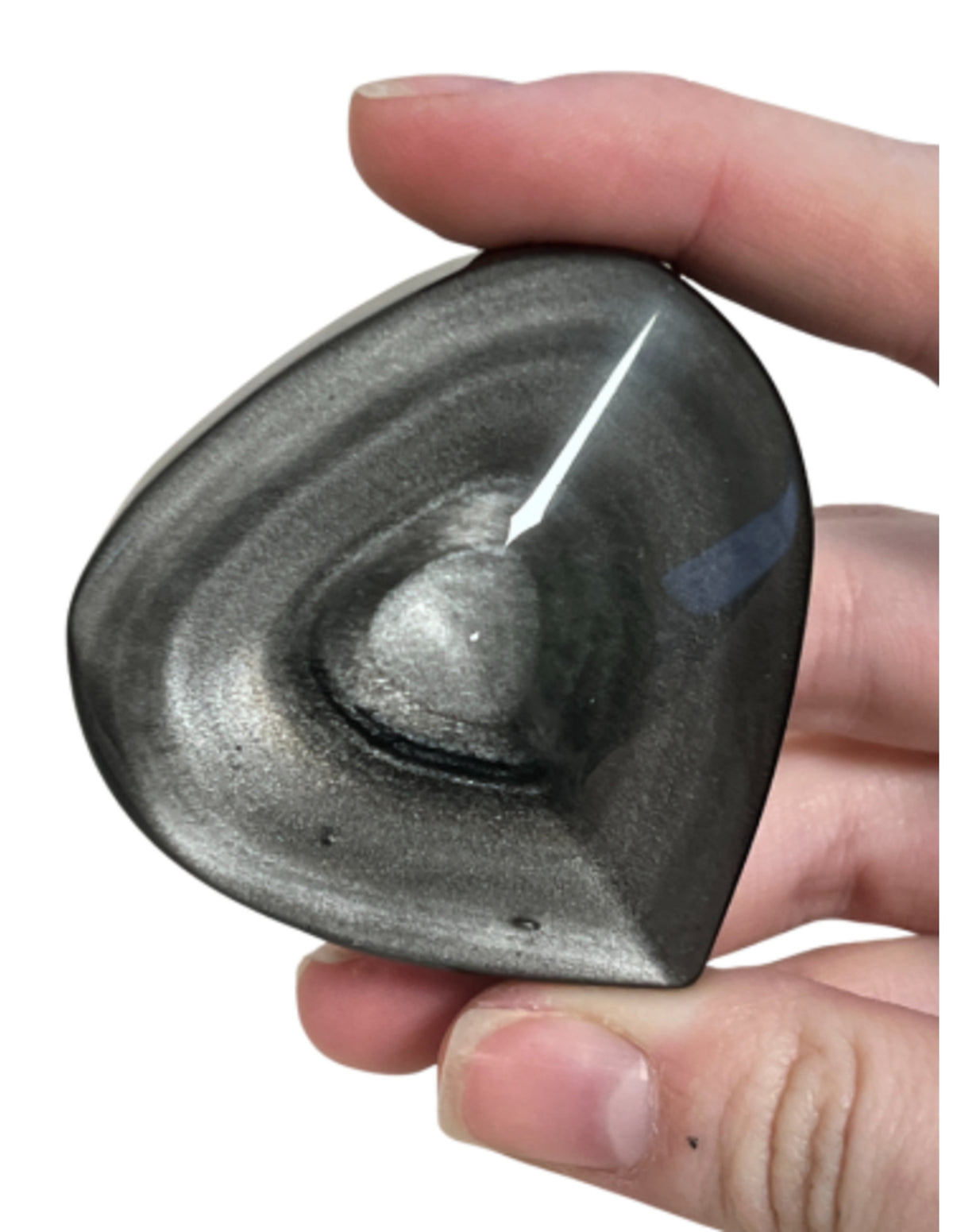 Silverobsidian hjärta, handslipat, 6 cm