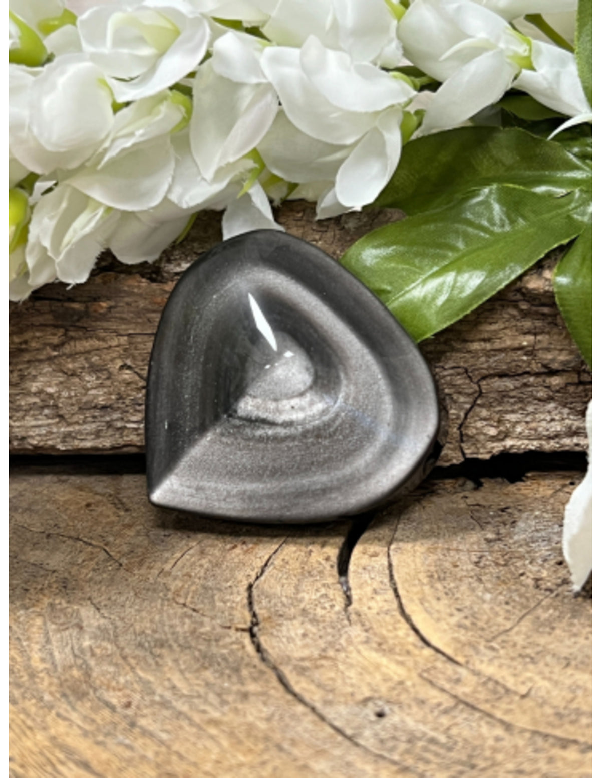 Silverobsidian hjärta, handslipat, 6 cm