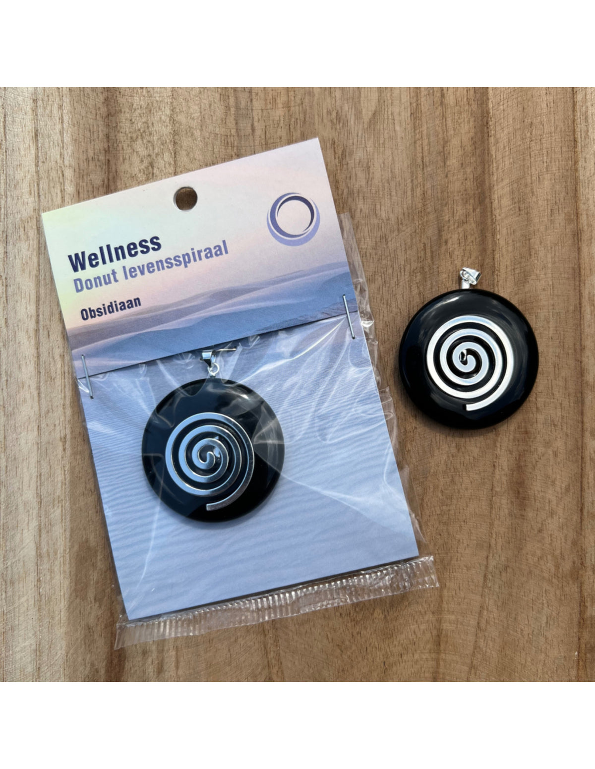 Obsidian donut med livsspiral, svart, 4 cm