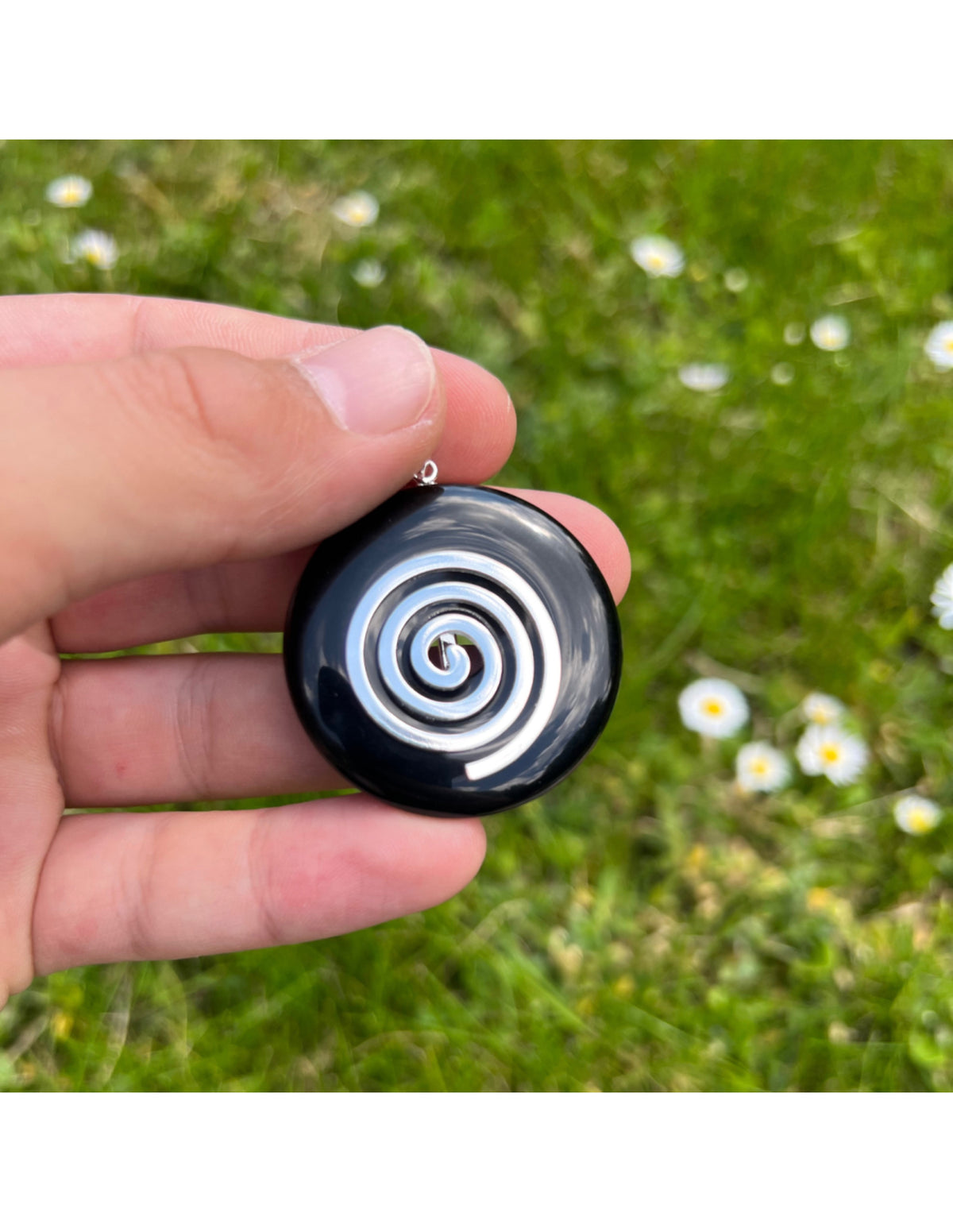 Obsidian donut med livsspiral, svart, 4 cm