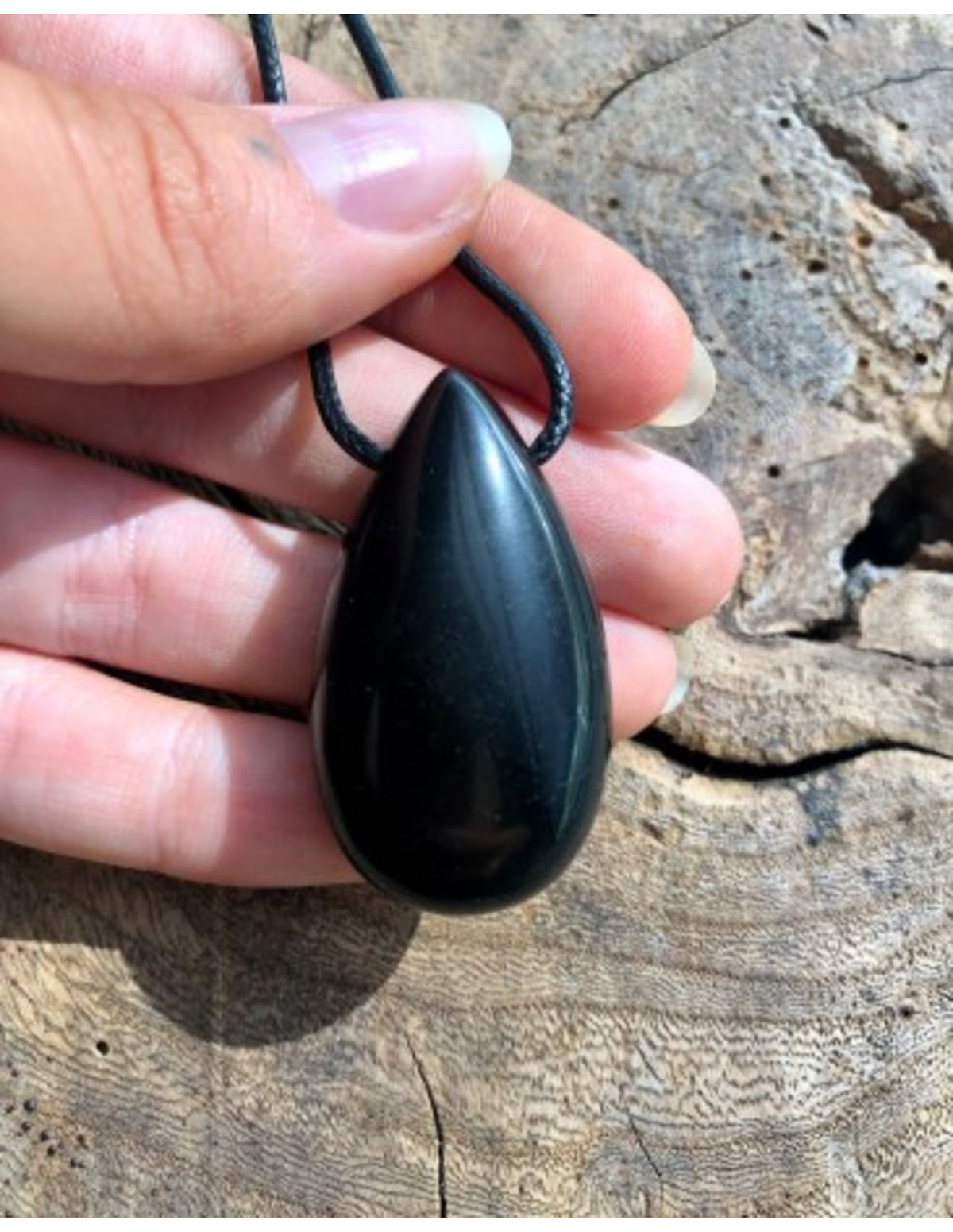 Obsidian hänge, droppe, svart, 4 cm