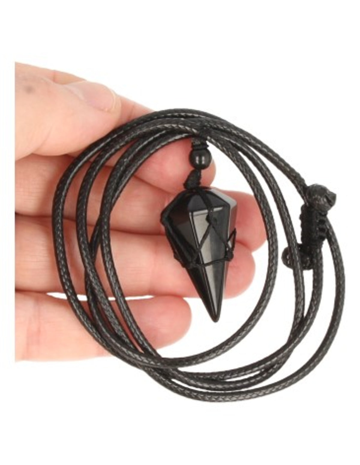 Obsidian halsband för herr, konformat hänge, 4 cm, vaxkord