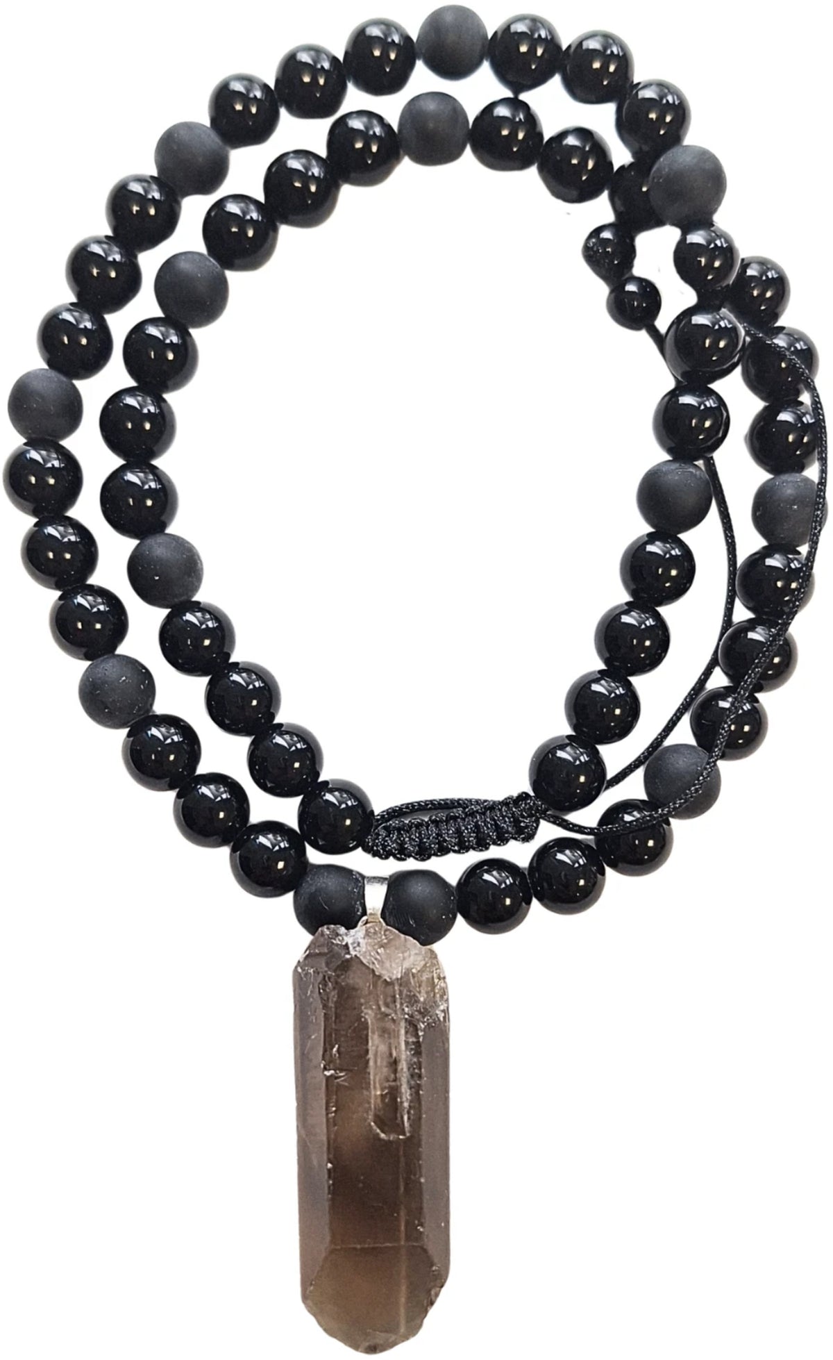 Obsidian halsband för herr med rökkvarts punkt, justerbart