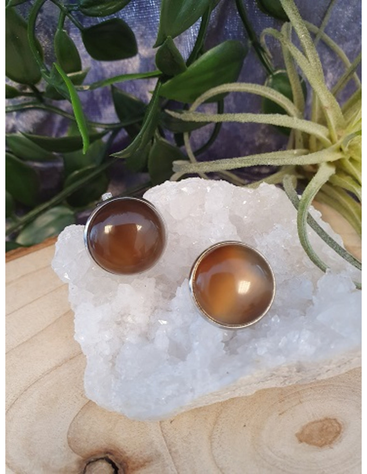 Onyx clipsörhängen, silverfärgade, 18 mm