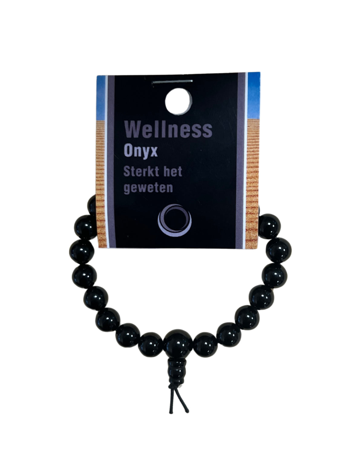 Onyx armband med runda pärlor, 18 cm, På kort