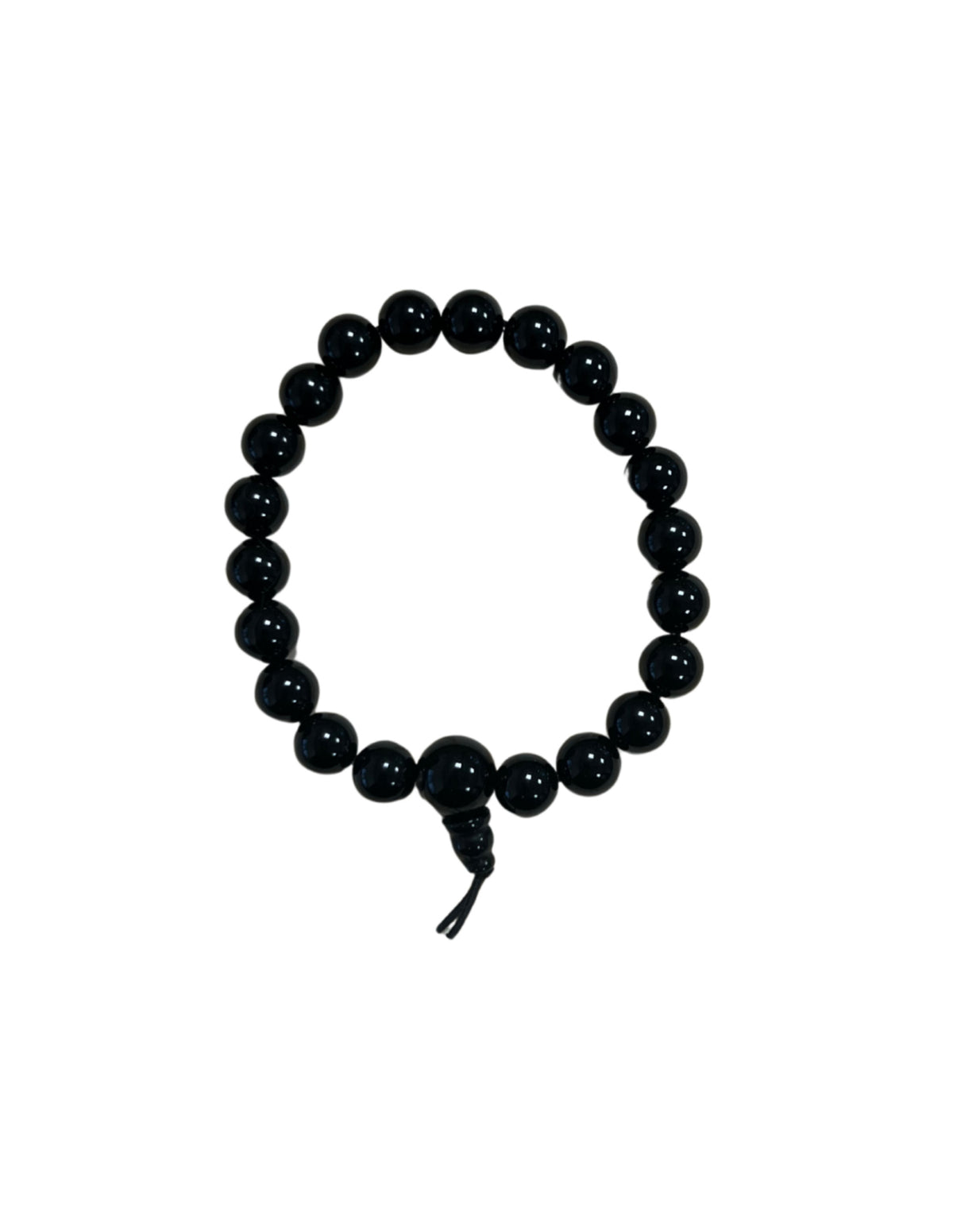 Onyx armband med runda pärlor, svart med vita band, 18 cm