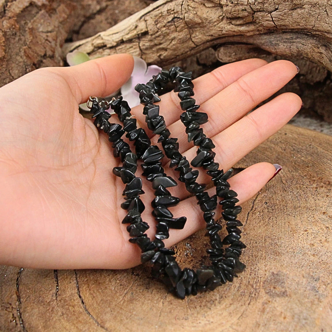 Onyx halsband med splitstenar, svart