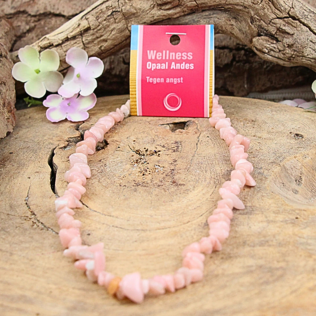 Opal halsband med splitstenar och displaykort, Andesopal, rosa