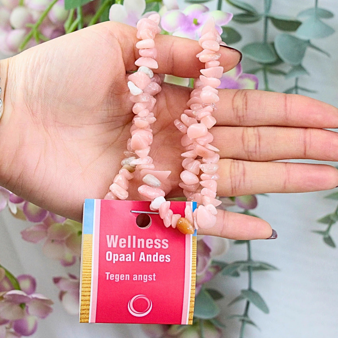 Opal halsband med splitstenar och displaykort, Andesopal, rosa