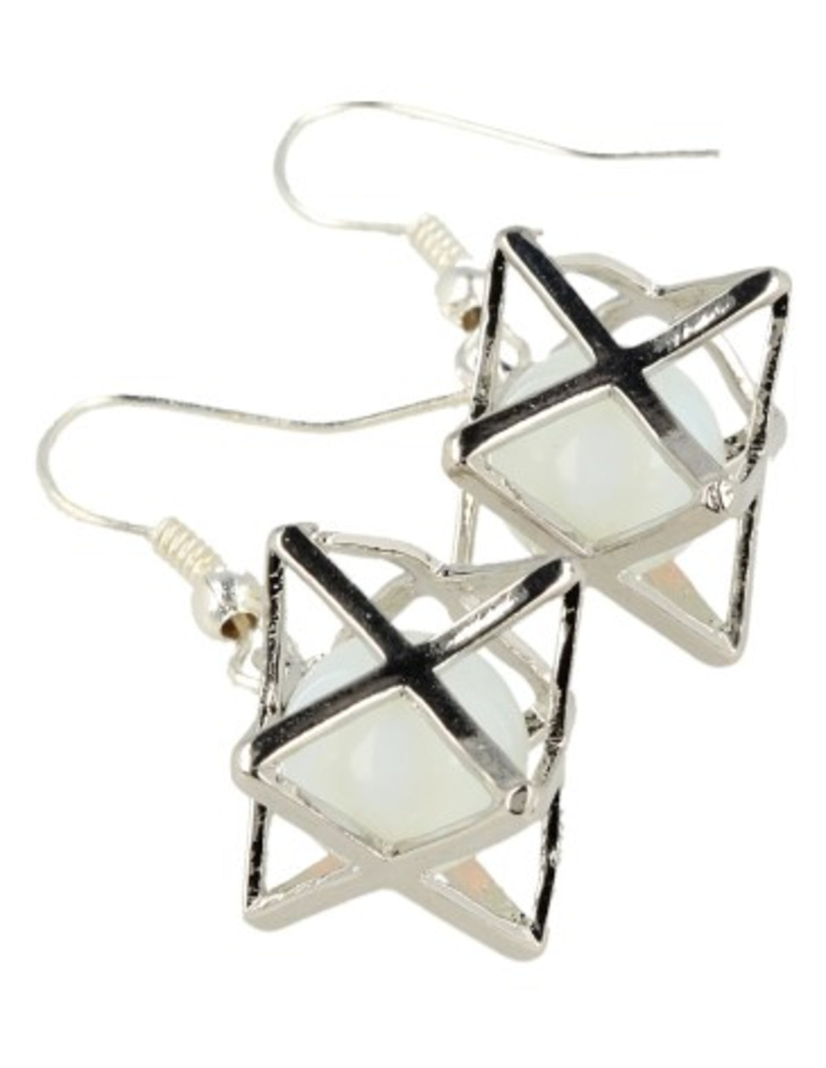 Opalit örhängen (glas), merkabah, silverfärgade, 2,5 cm
