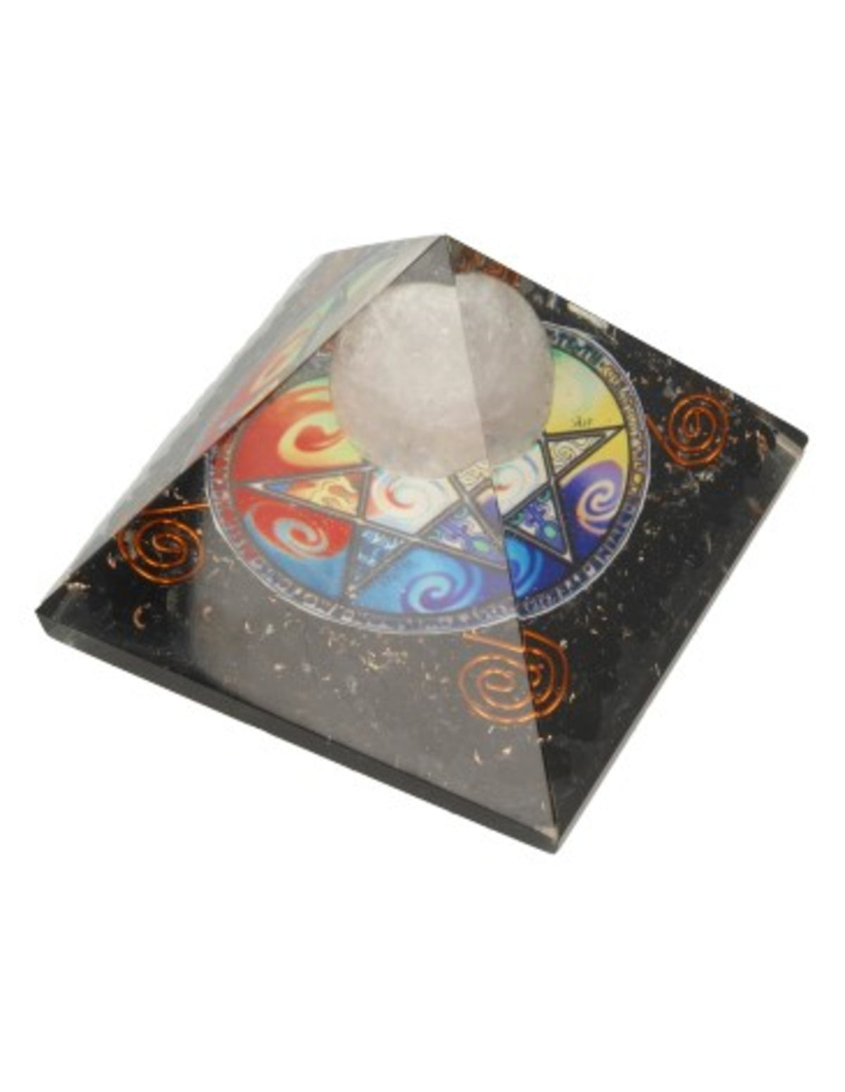 Orgonit pyramid med kopparspiraler och pentagram, 6,5 cm