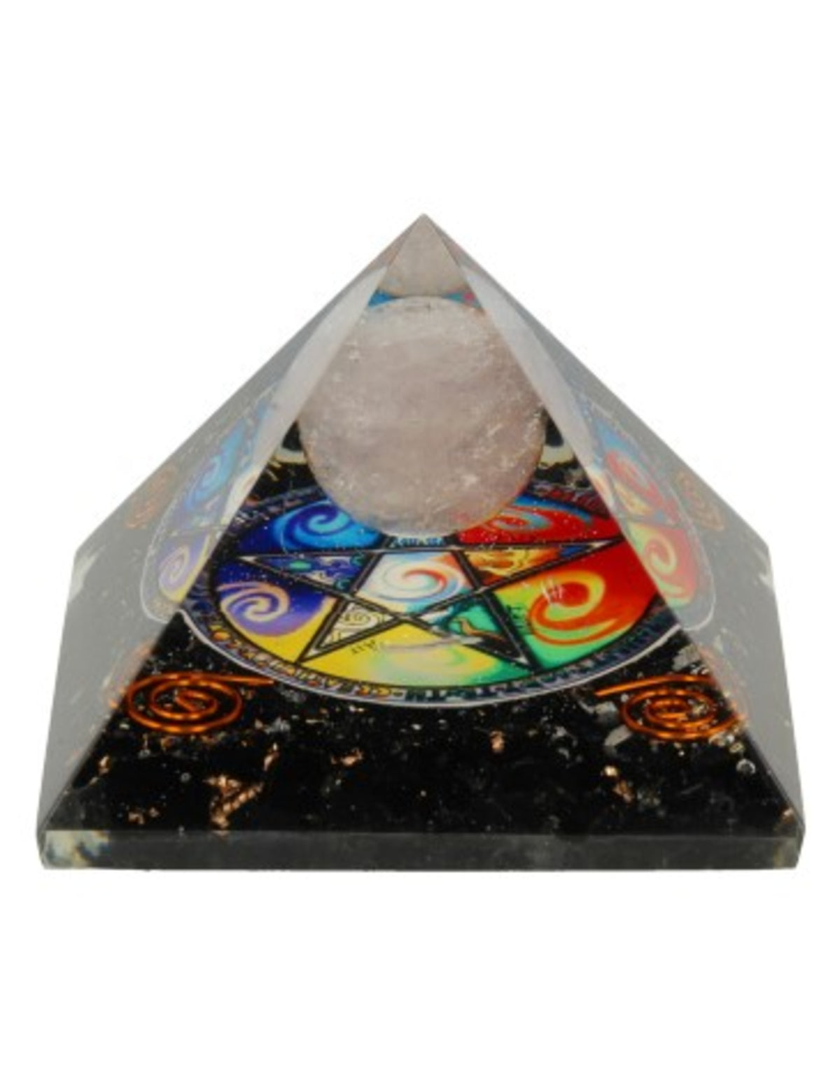 Orgonit pyramid med kopparspiraler och pentagram, 6,5 cm