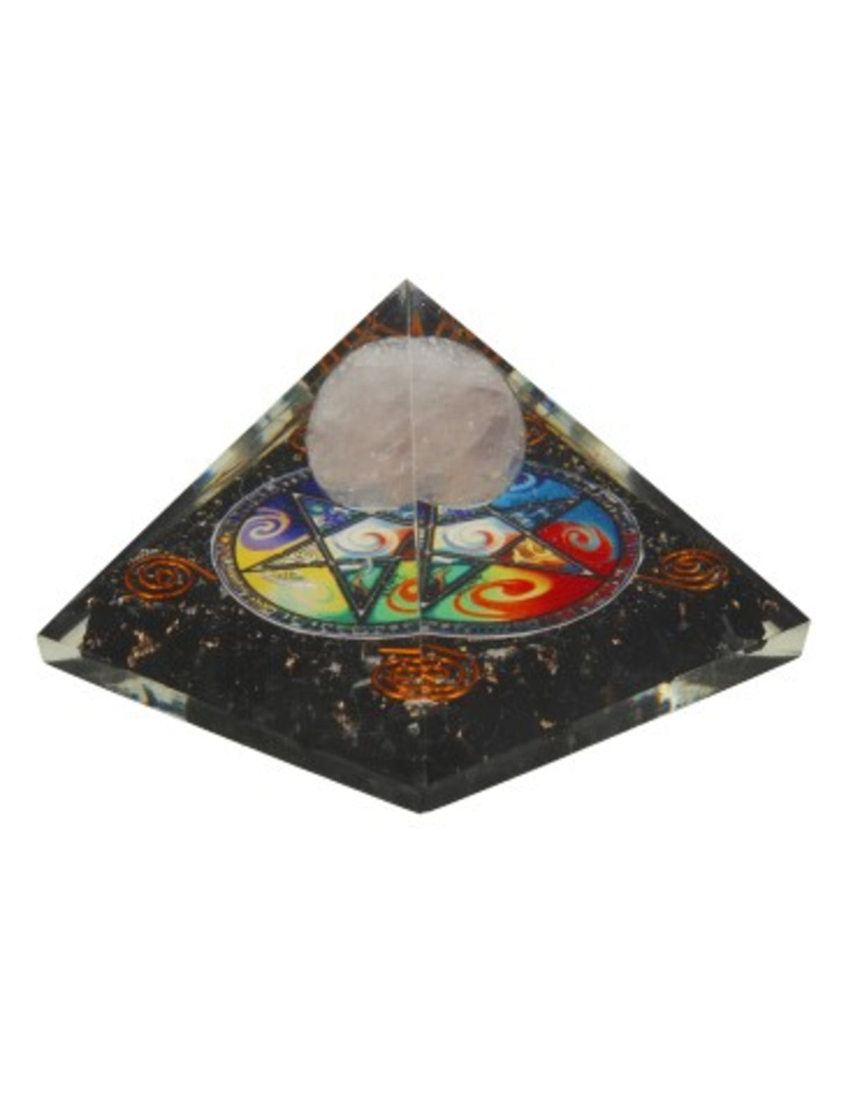 Orgonit pyramid med kopparspiraler och pentagram, 6,5 cm
