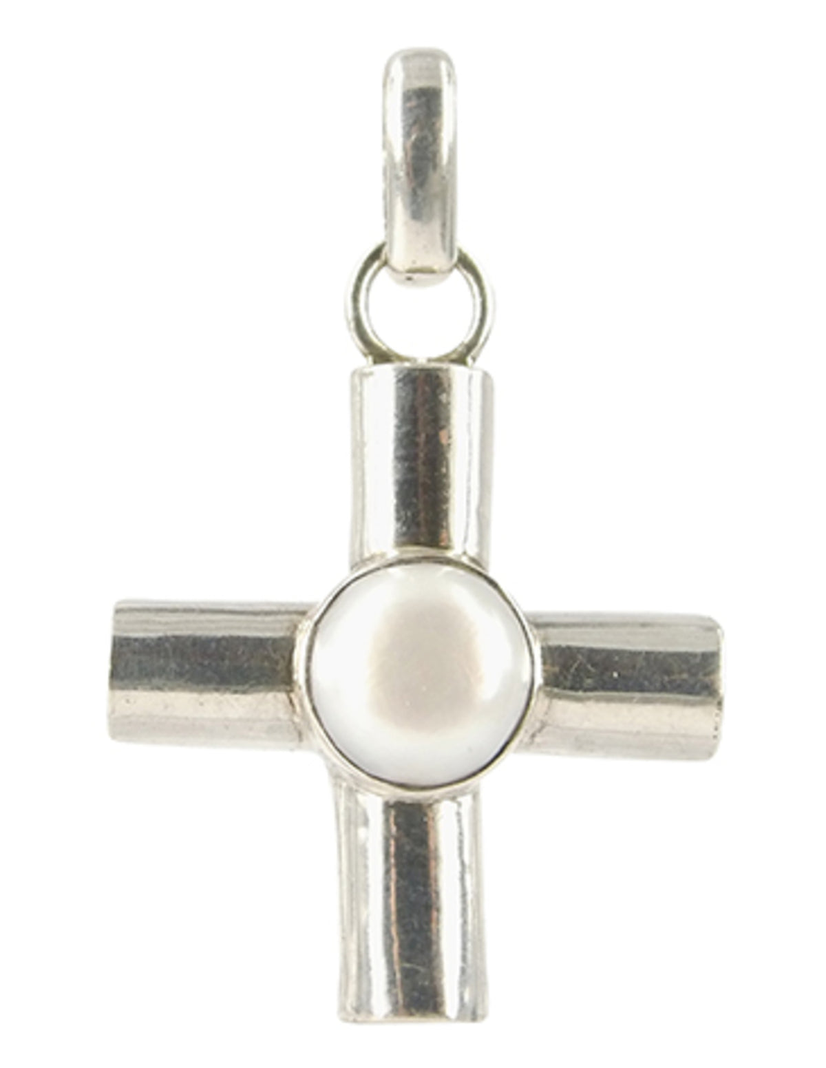 Pärla hänge i 925 silver, brett kors, 43 mm