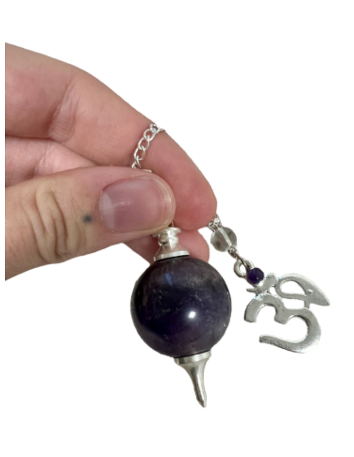 Ametist pendel, kula med Ohm-tecken, 3 cm, nr 46