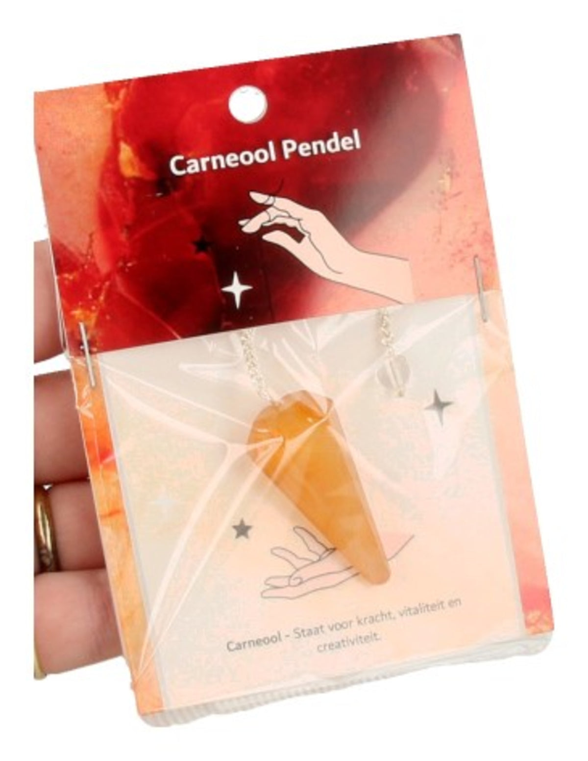 Karneol pendel på kort, fasettslipad, ca 4 cm, med kedja