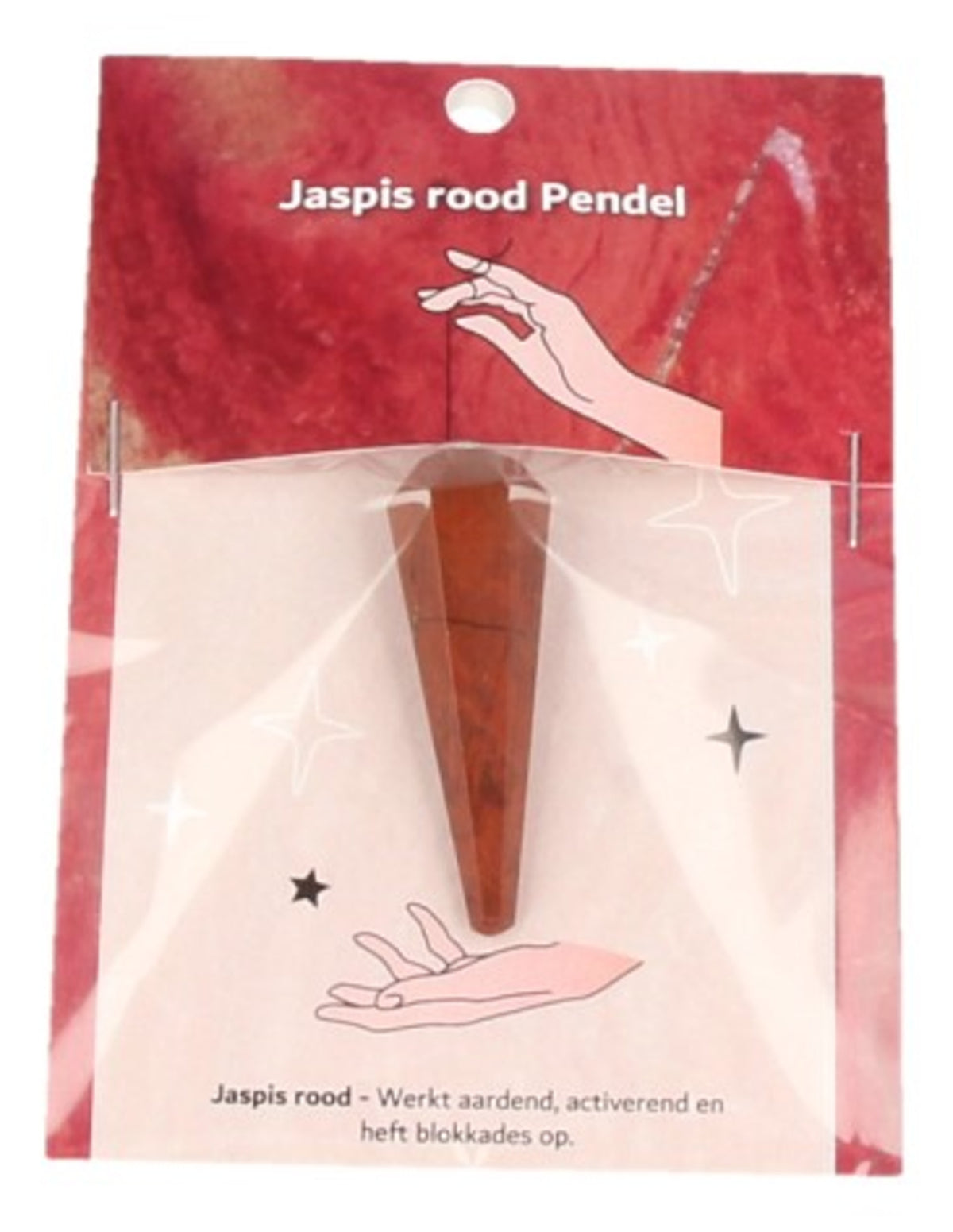 Röd jaspis pendel på kort, fasettslipad