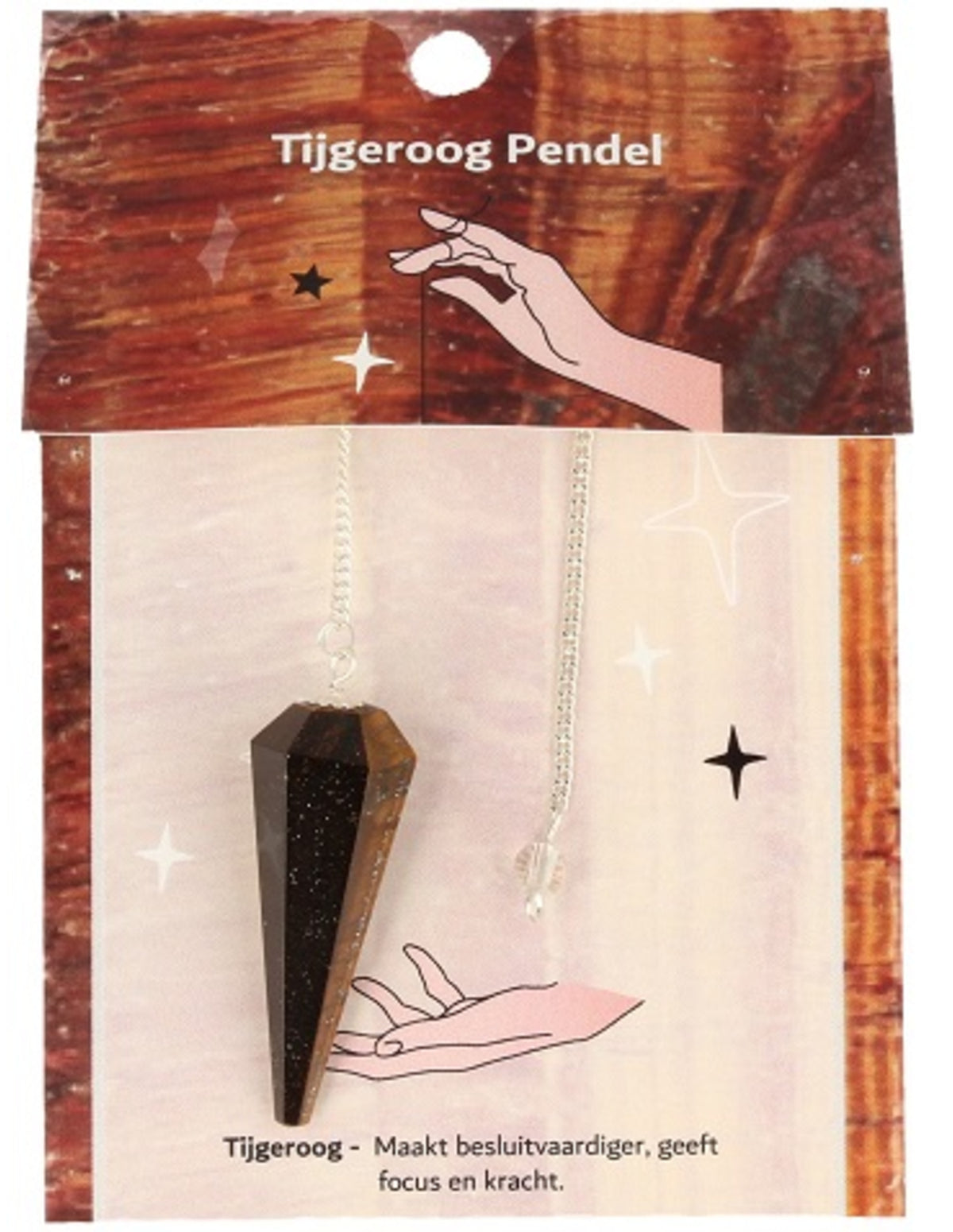 Tigeröga pendel, fasettslipad, på kort, ca 4 cm