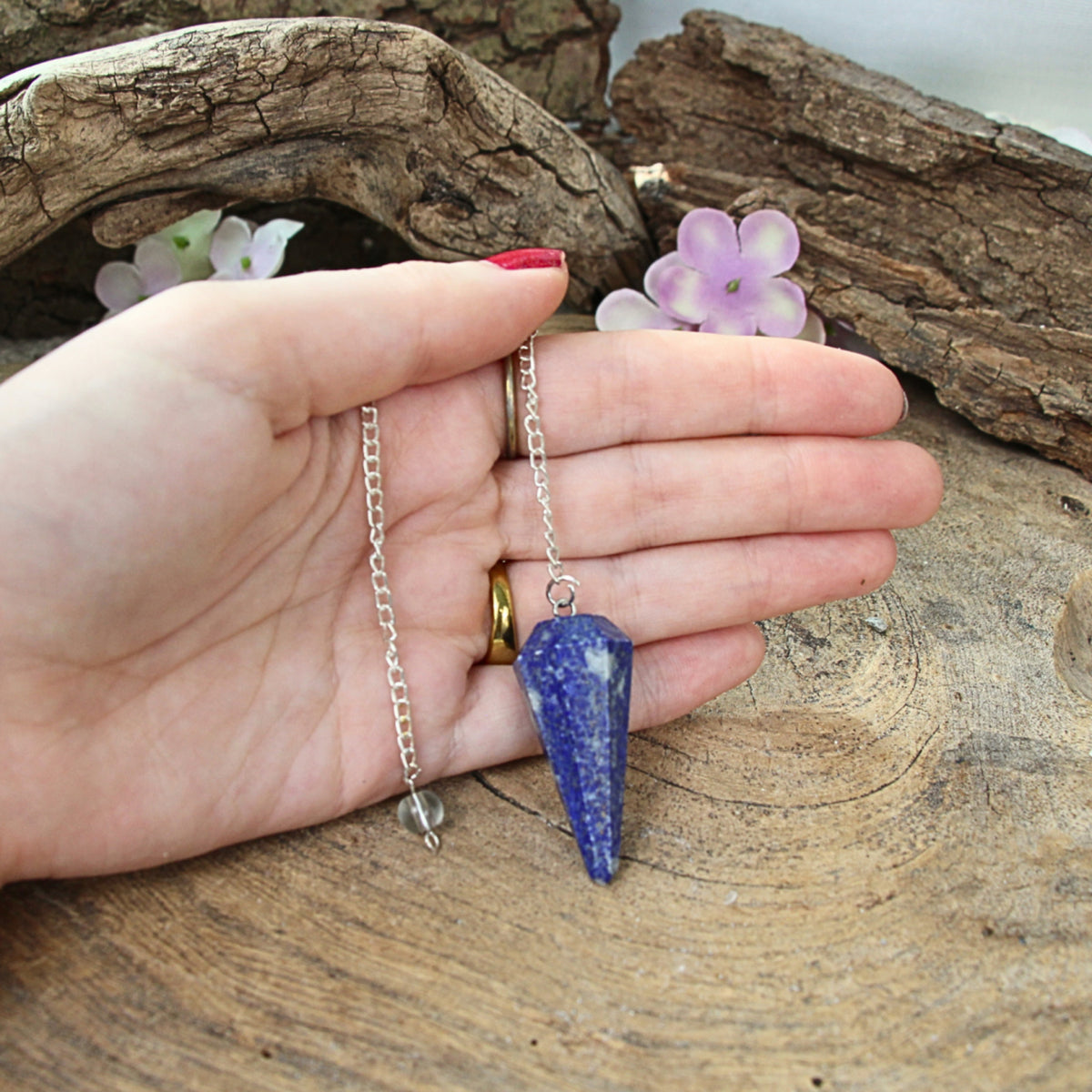 Lapis lazuli pendel, fasettslipad, 20 cm med kedja