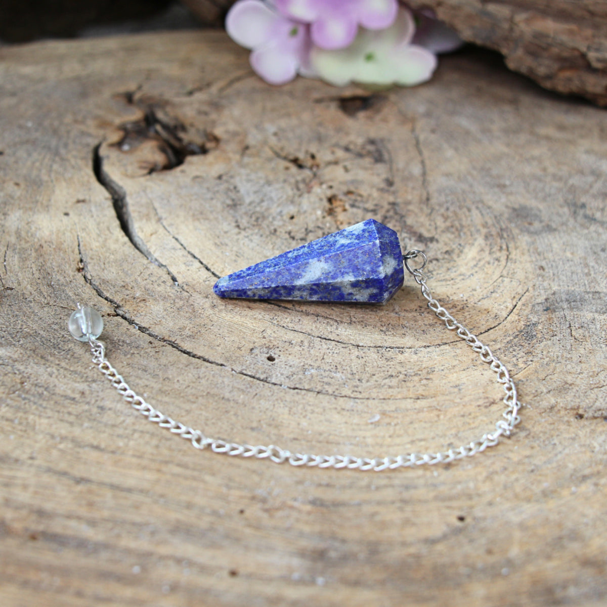 Lapis lazuli pendel, fasettslipad, 20 cm med kedja