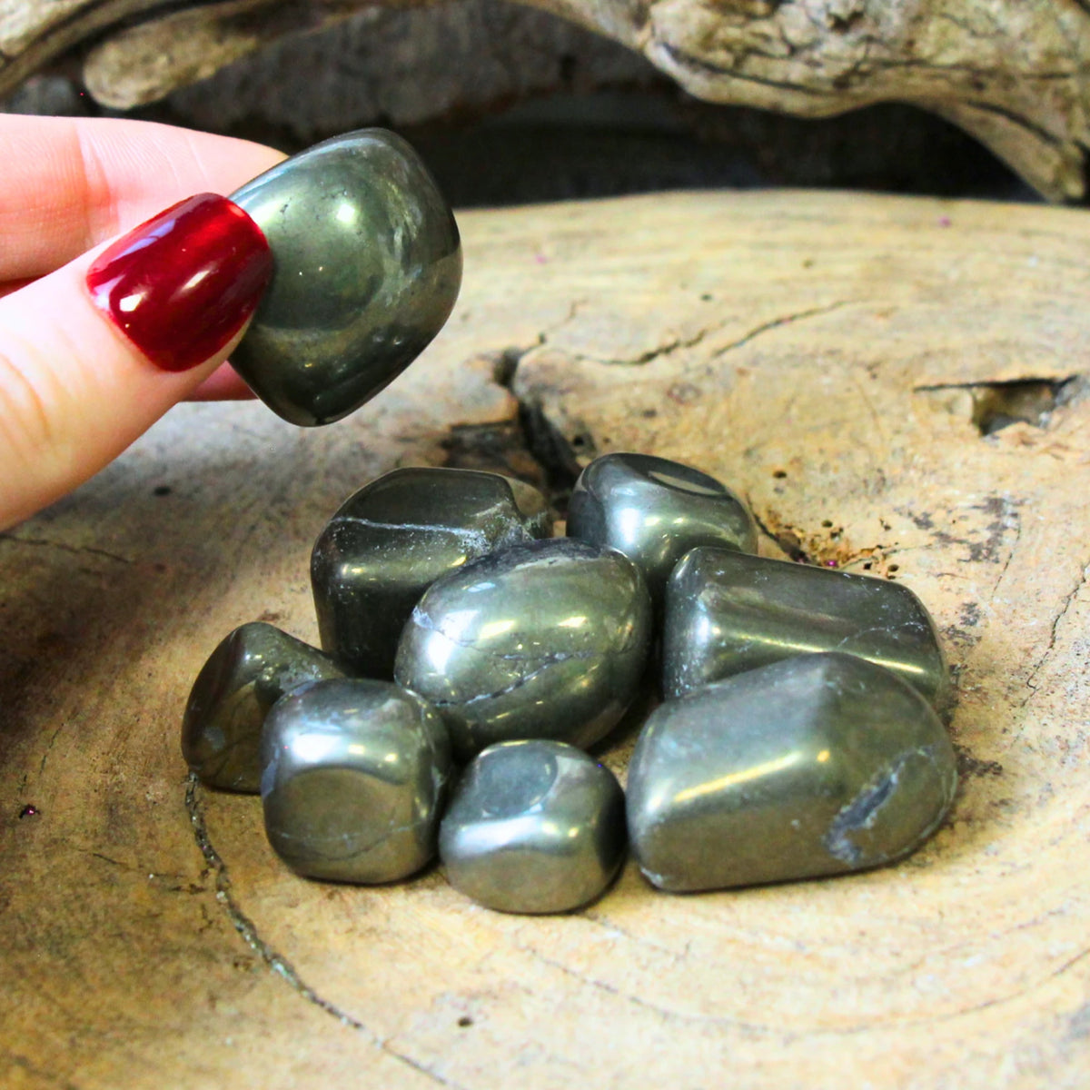 Pyrit trumlade stenar, A-kvalitet, 250 g, Indien