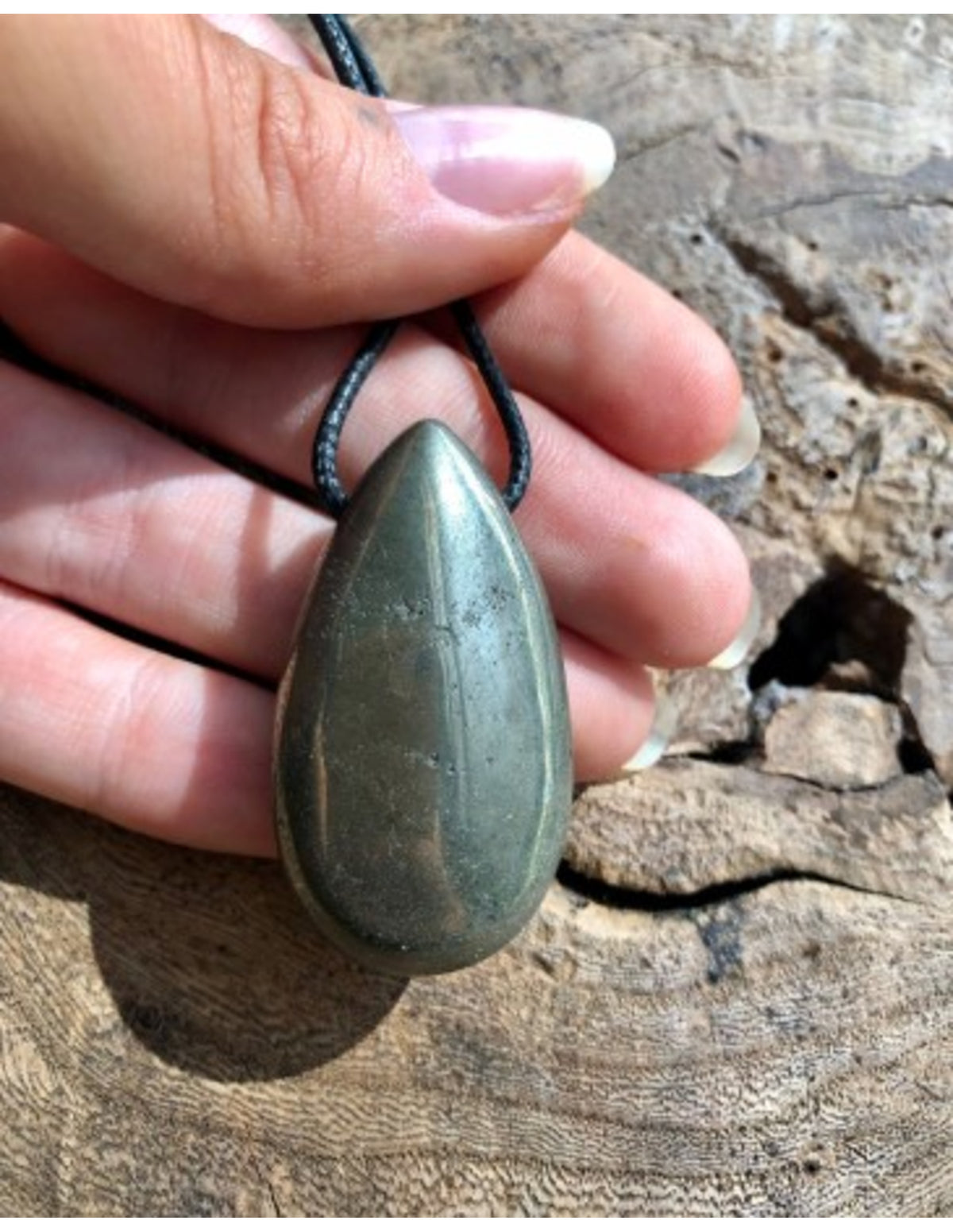 Pyrit hänge, droppe, 4 cm, borrad för 1 mm band