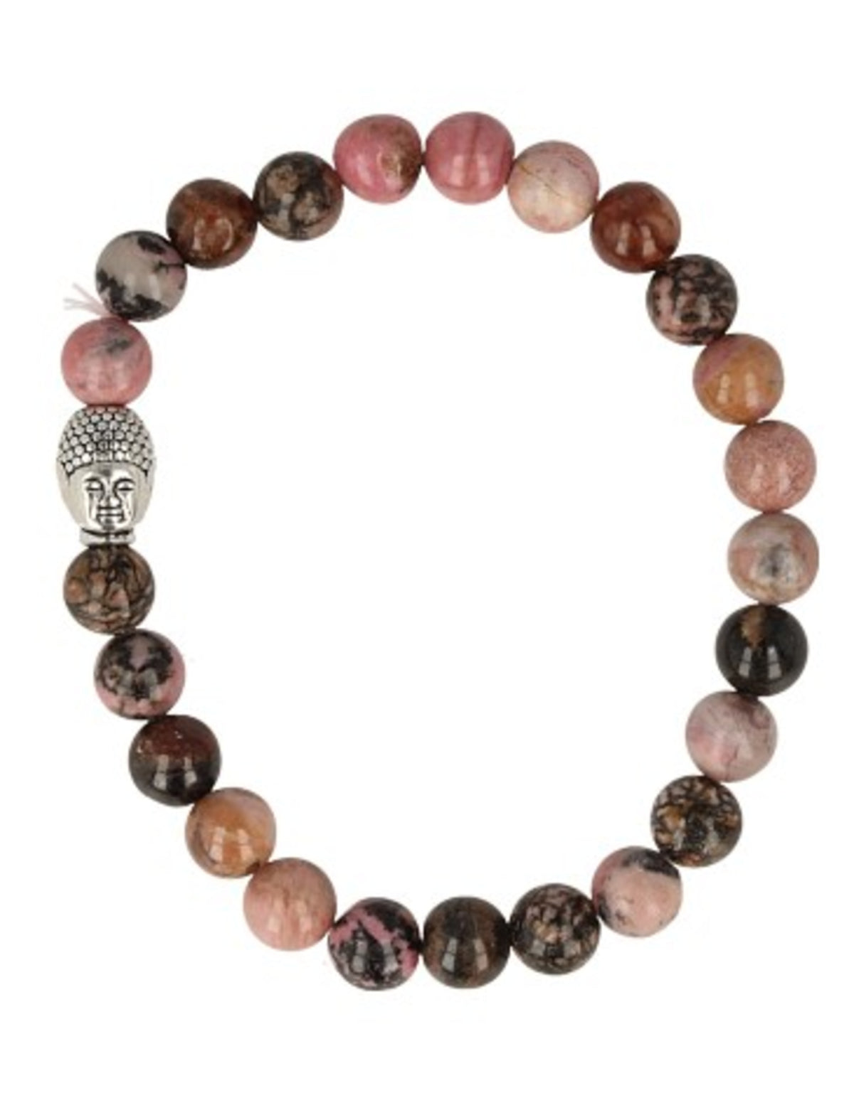 Rodonit armband, rosa med svarta ådror, 8 mm, buddhapärla