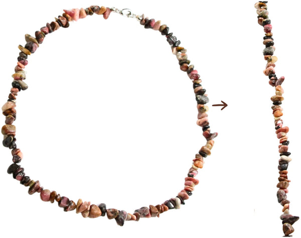 Rodonit halsband med splitstenar, 5 till 10 mm, 45 cm