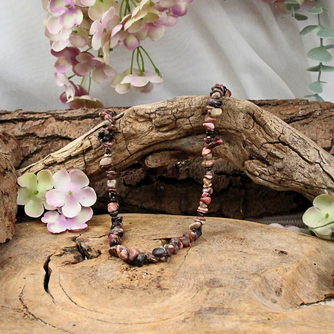 Rodonit halsband med splitstenar, 5 till 10 mm, 45 cm
