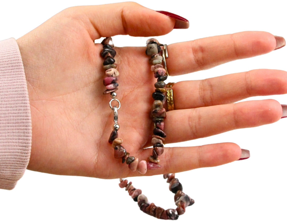 Rodonit halsband med splitstenar, 5 till 10 mm, 45 cm