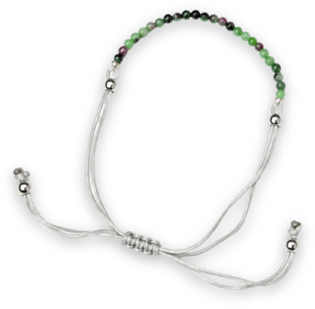 Rubin i zoisit armband, fasettslipade stenar, skjutknop