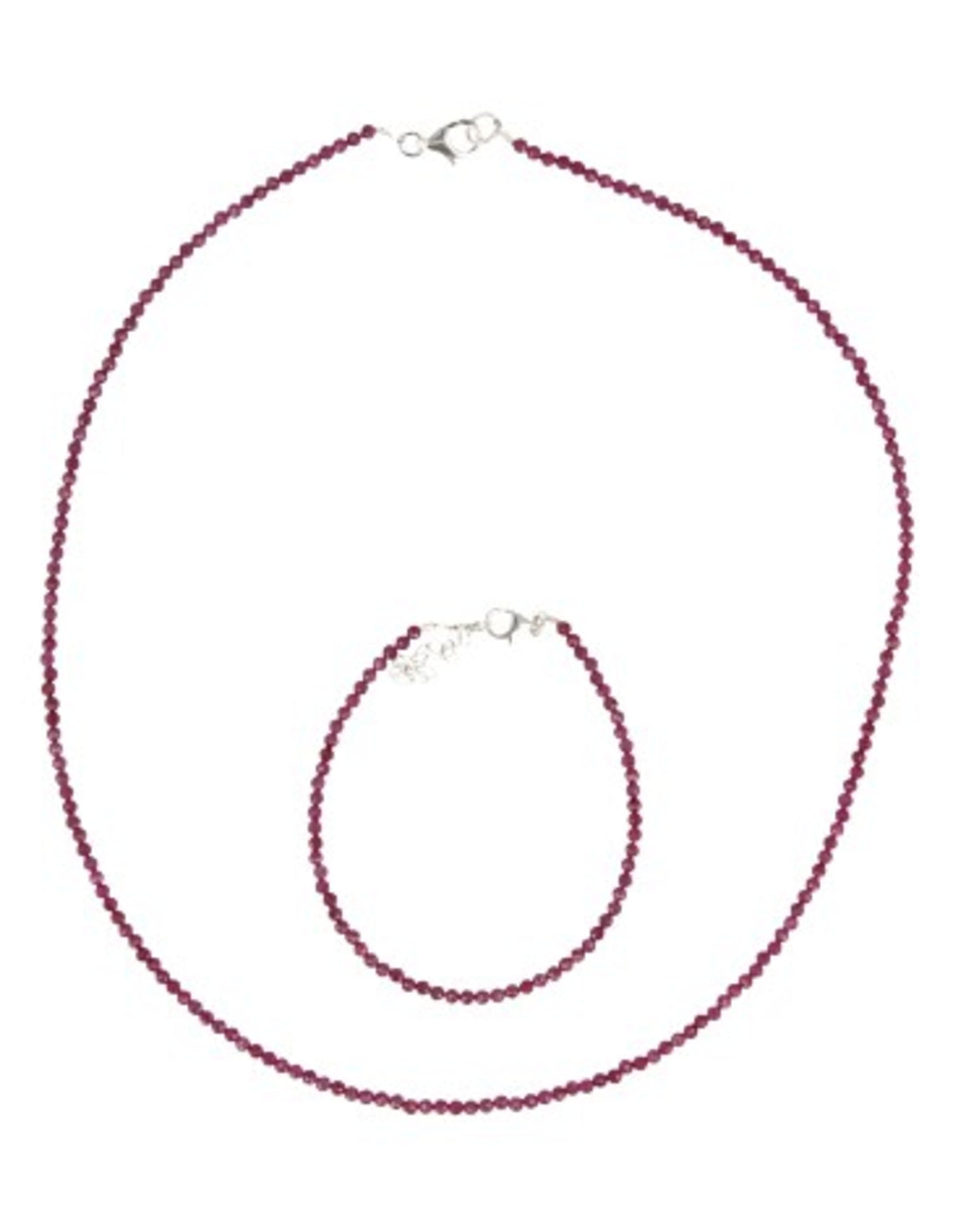 Rubin halsband, fasettslipade stenar 2 mm, silverlås, 44 cm