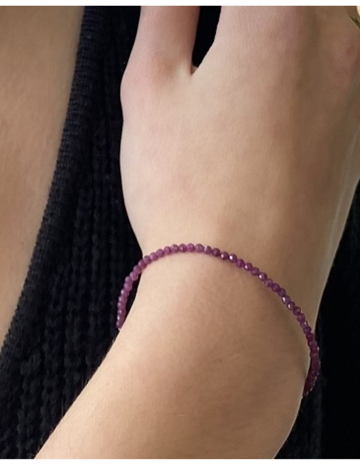 Rubin halsband, fasettslipade stenar 2 mm, silverlås, 44 cm