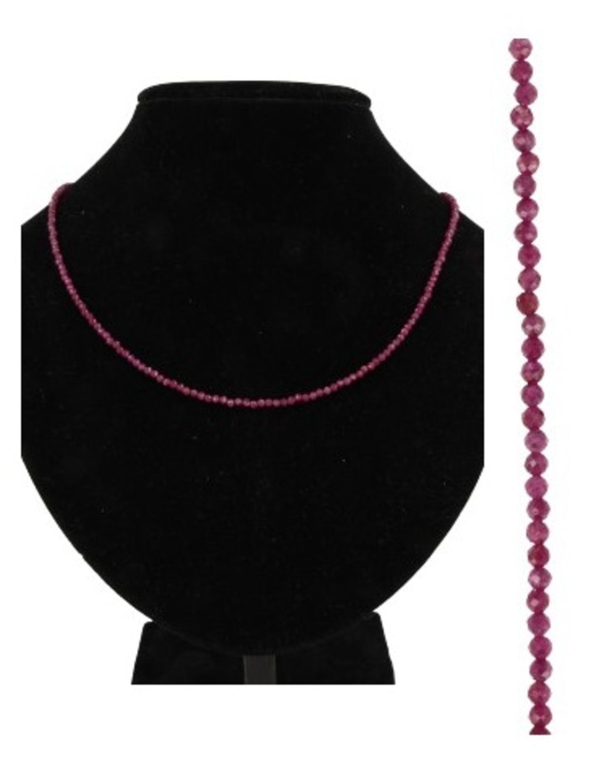 Rubin halsband, fasettslipade stenar 2 mm, silverlås, 44 cm