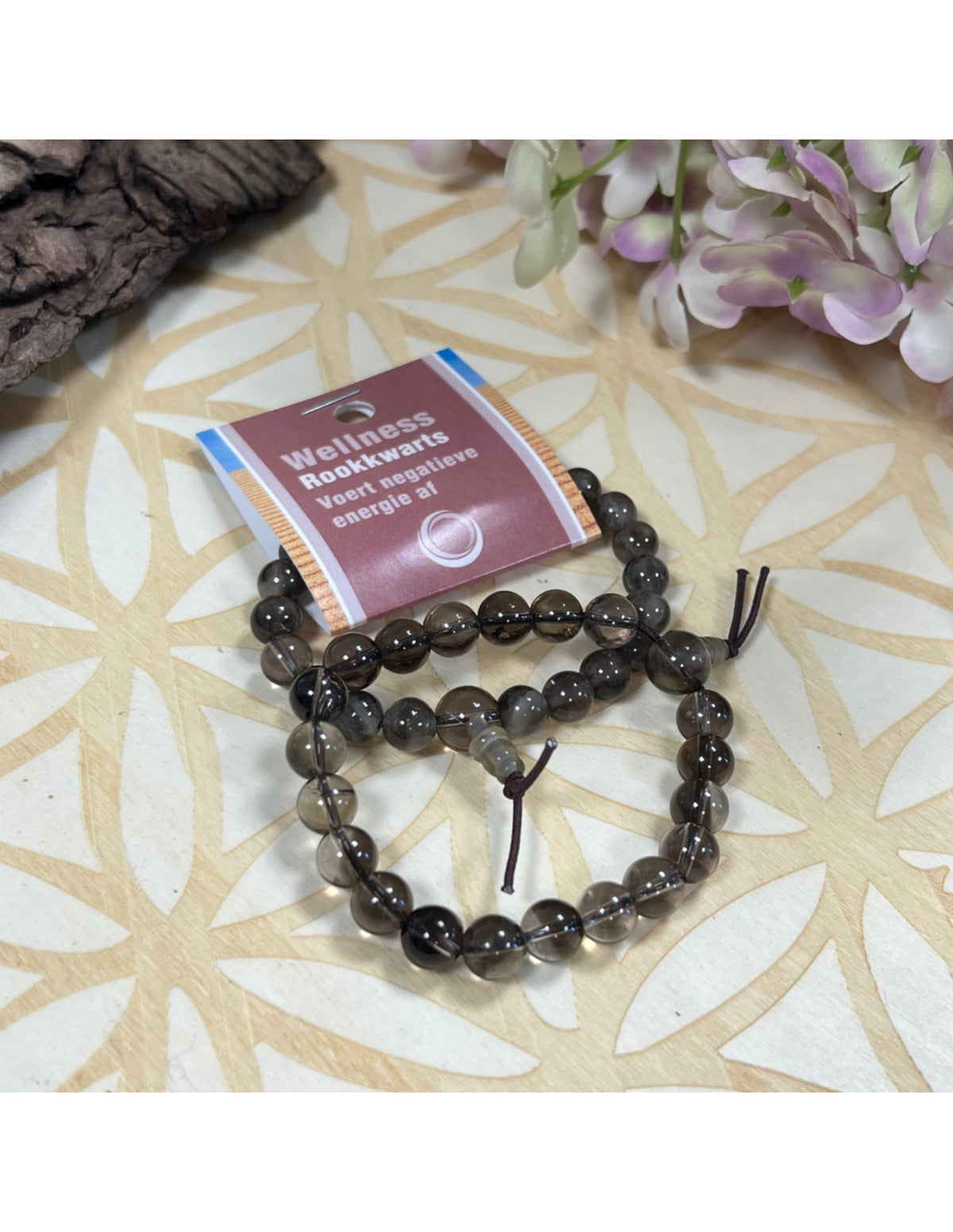 Rökkvarts armband, powerbead 8 mm, 18 cm