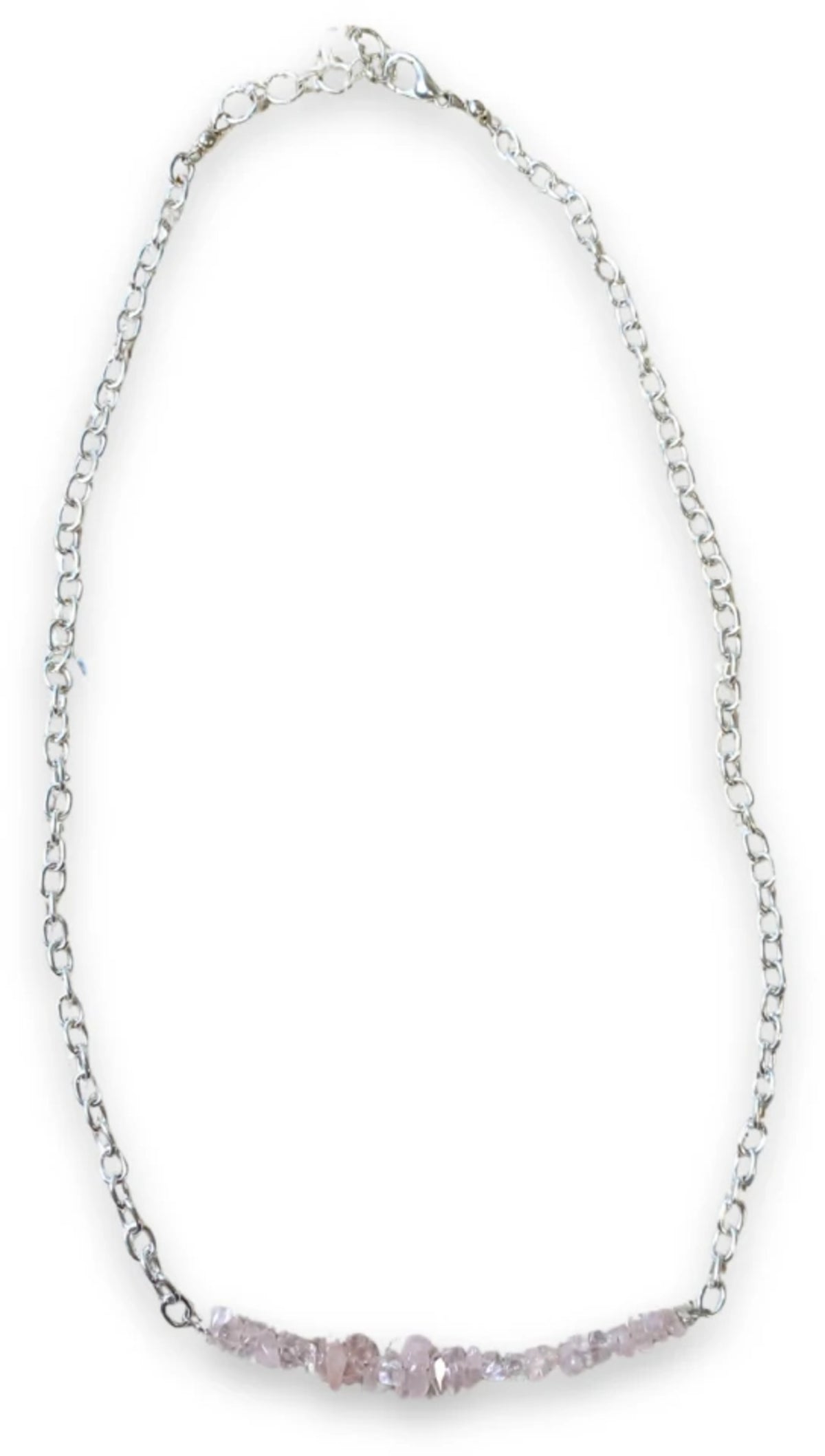 Rosenkvarts halsband med splitstenar, försilvrat, justerbart