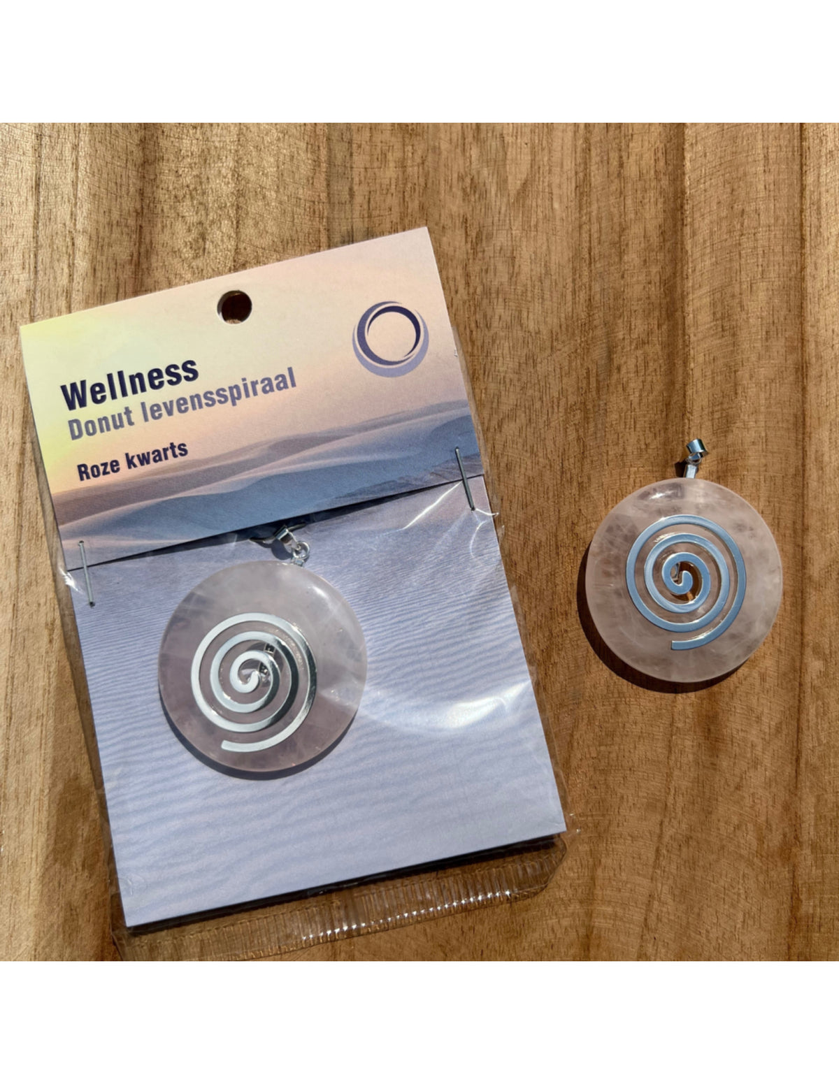 Rosenkvarts donut med livsspiral, 4 cm, med hänge