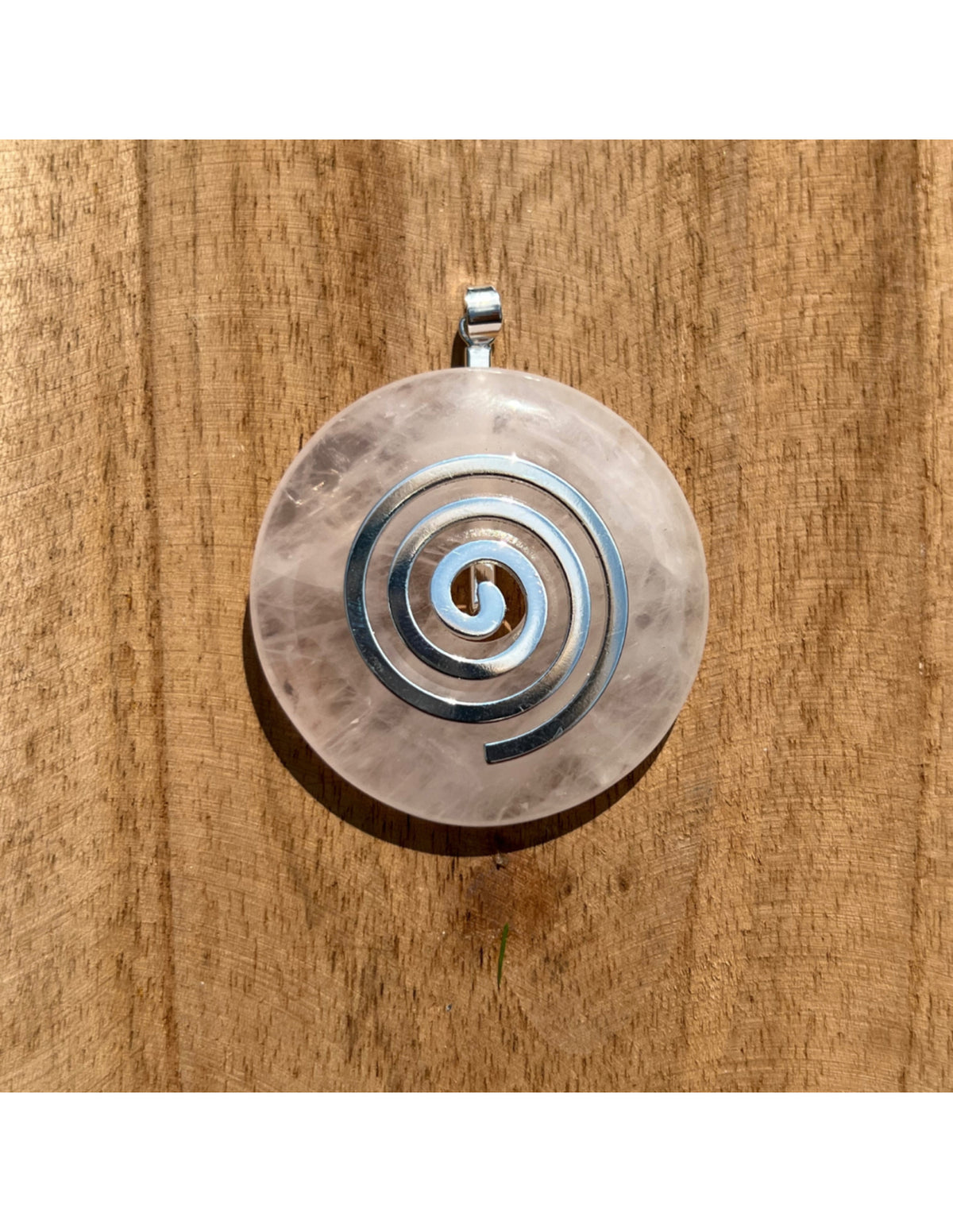 Rosenkvarts donut med livsspiral, 4 cm, med hänge
