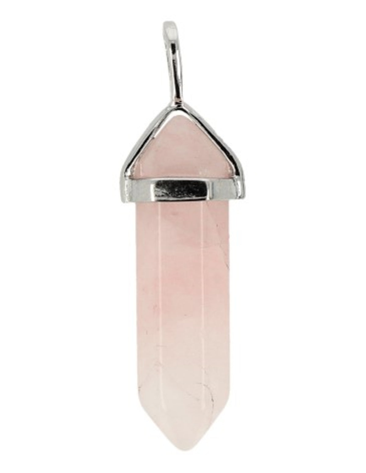 Rosenkvarts hänge, dubbelterminerad, silverfärgad hållare, 43 mm