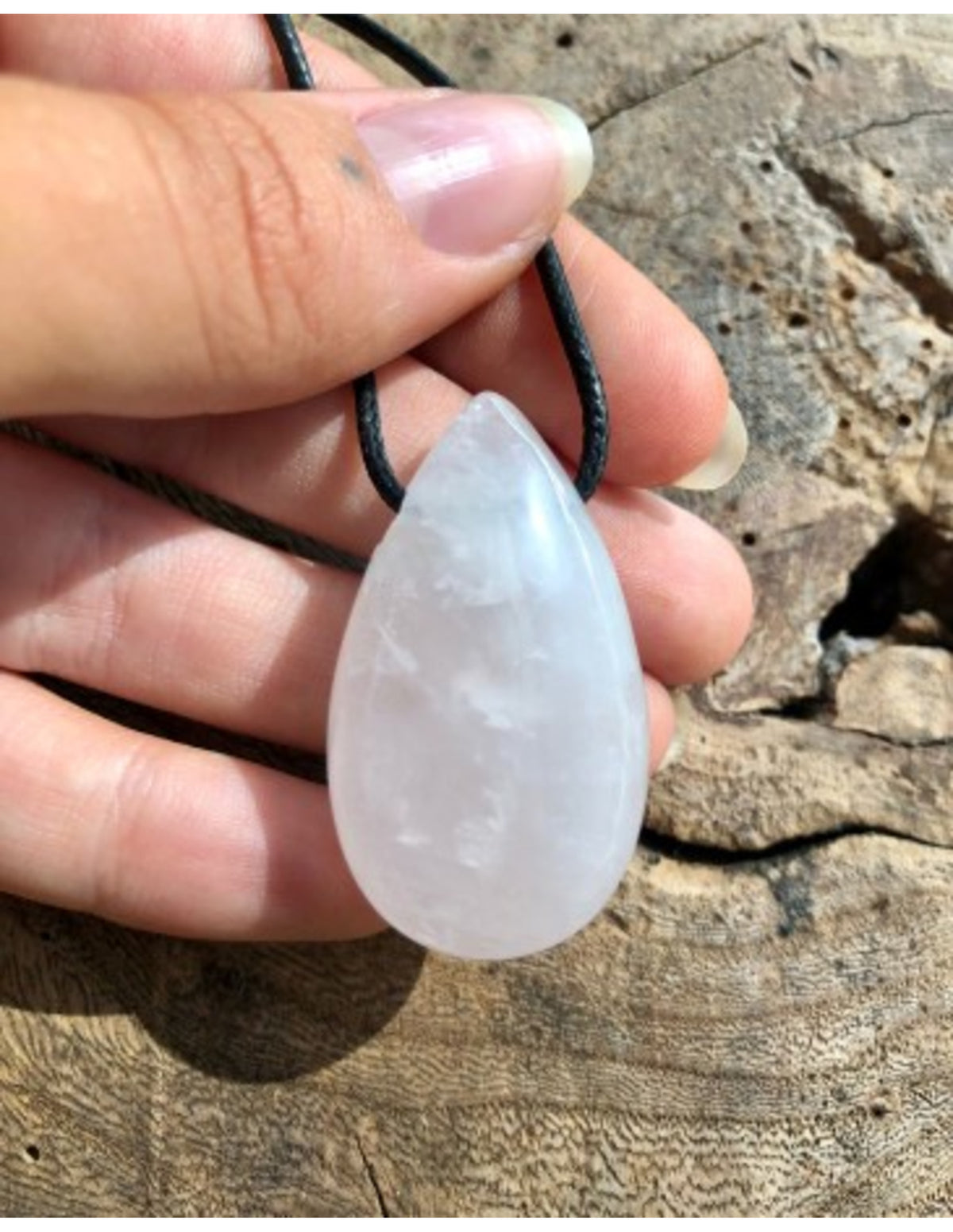 Rosenkvarts droppe hänge, 4 cm, borrad för 1 mm band