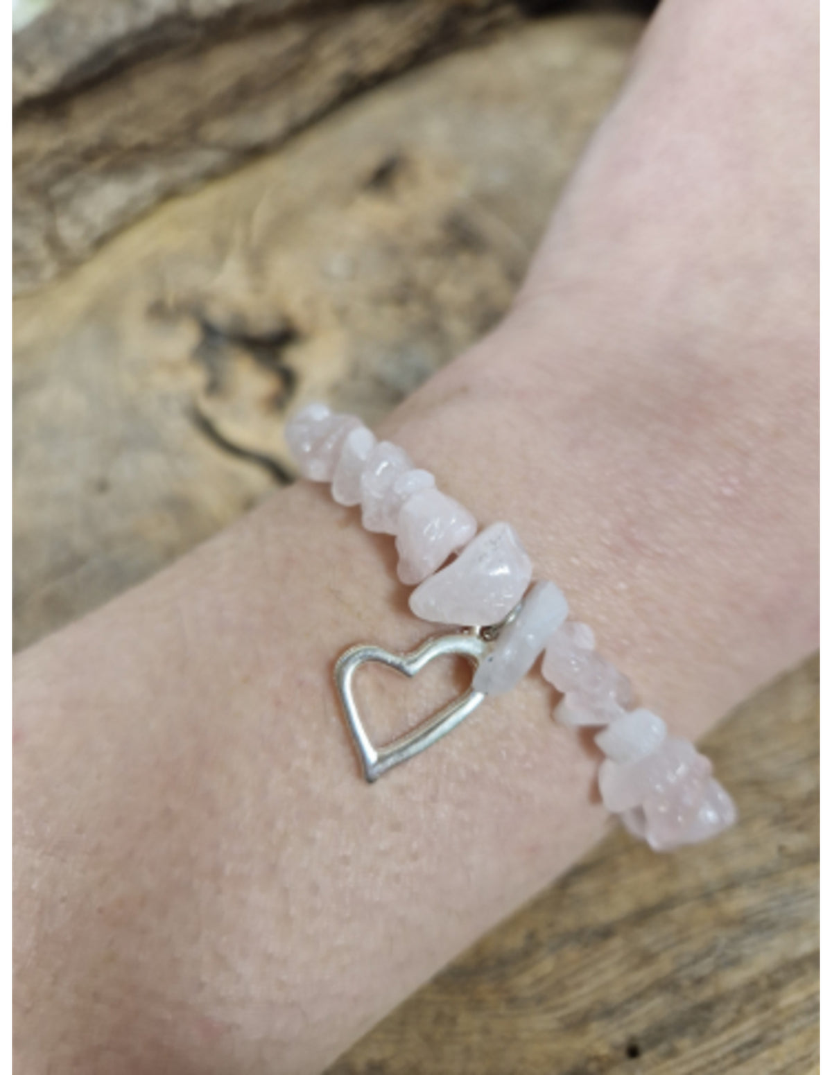 Rosenkvarts armband med splitstenar och hjärtberlock, 18 cm