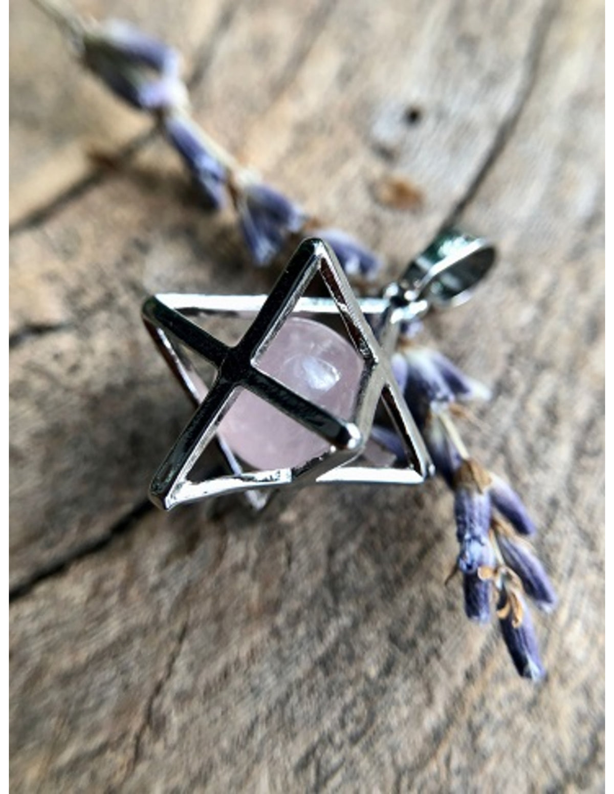 Rosenkvarts merkaba hänge med kula, 2,5 cm