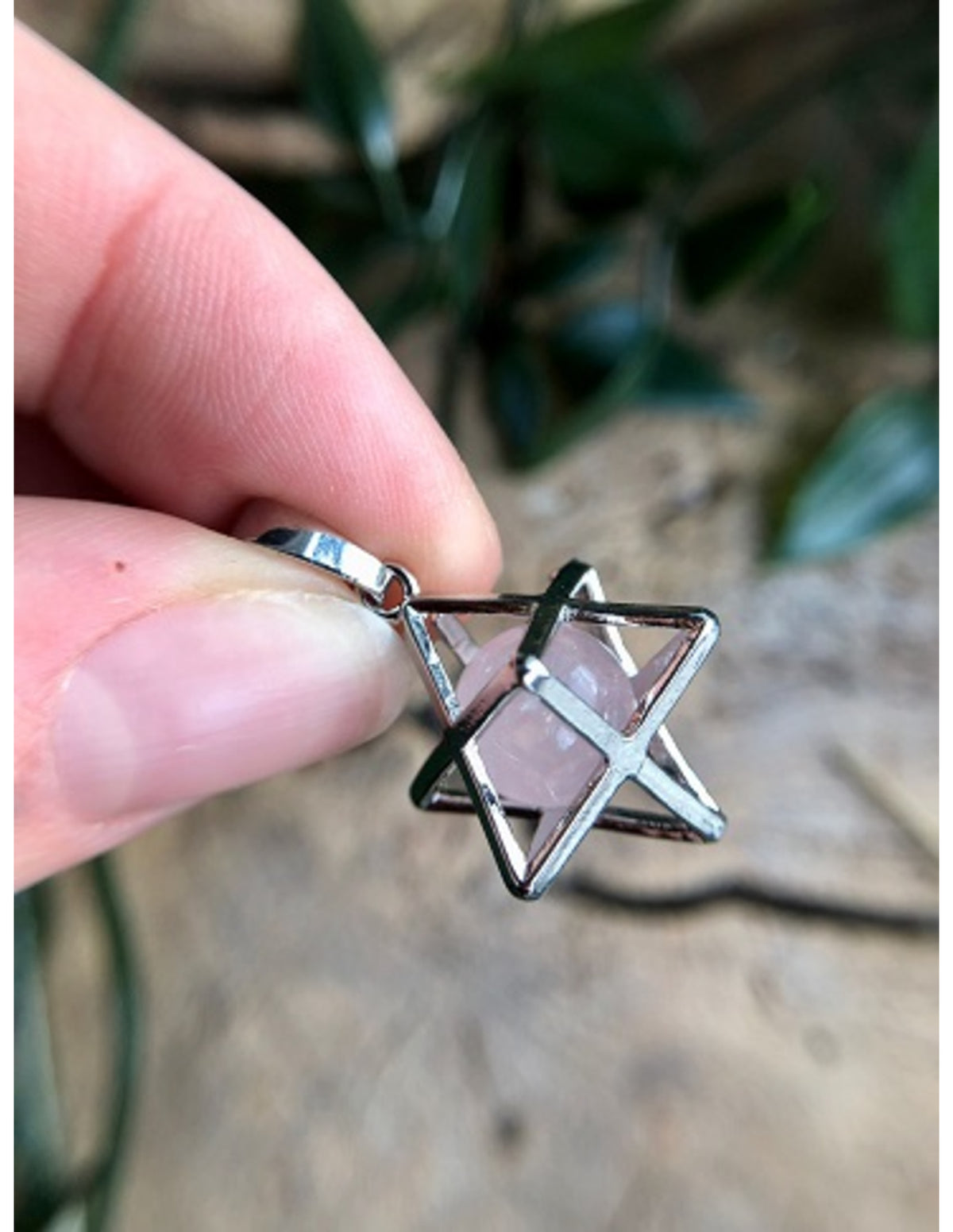 Rosenkvarts merkaba hänge med kula, 2,5 cm