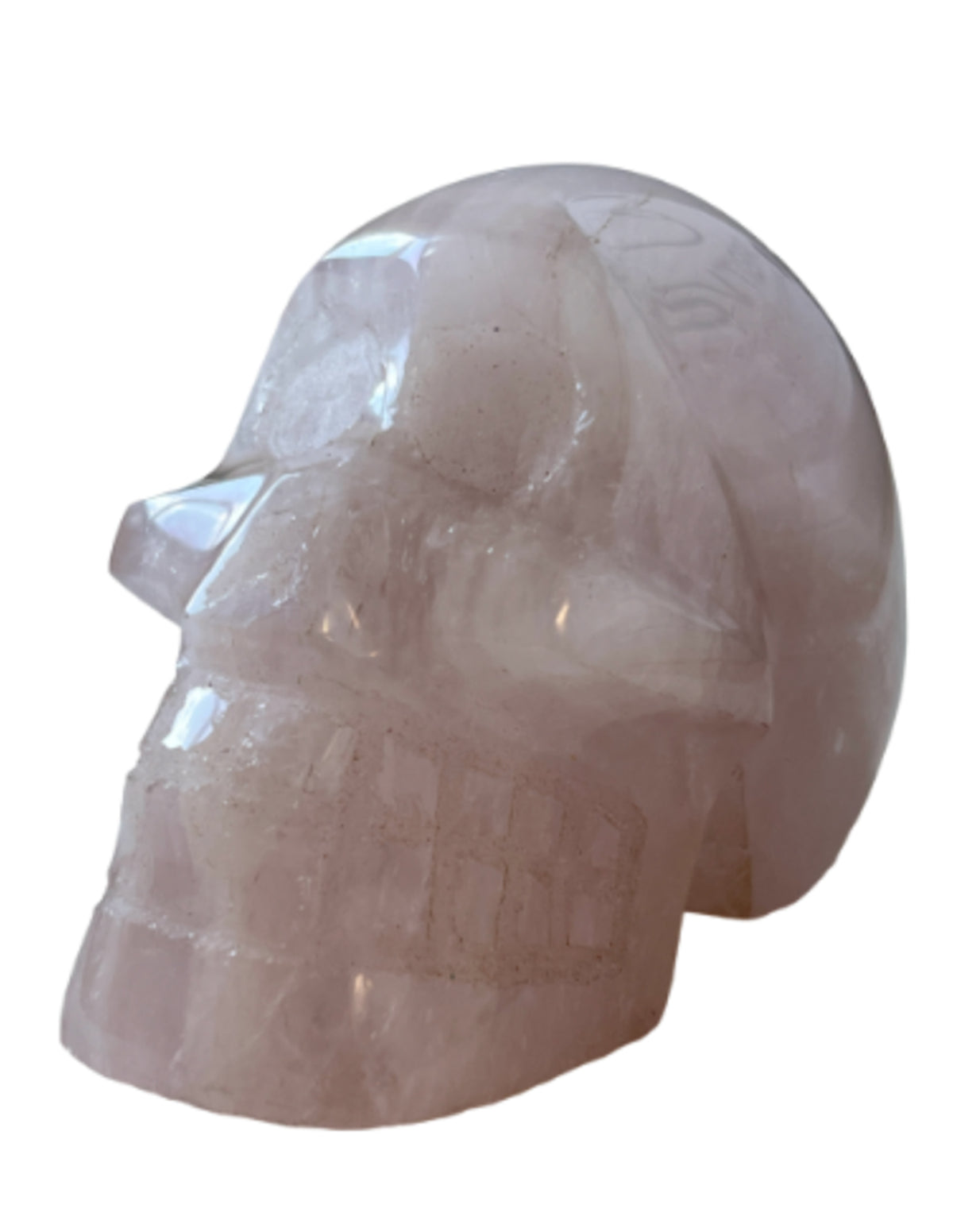 Rosenkvarts dödskalle, polerad, nr 5 (635 g)