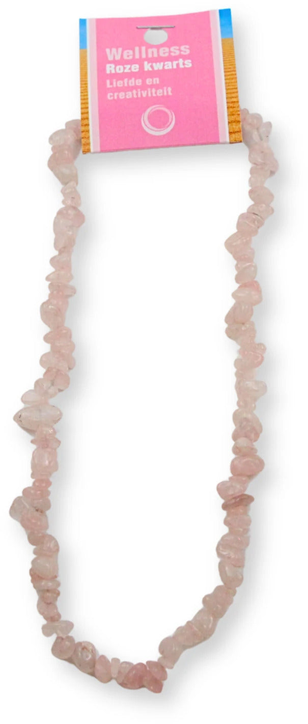 Rosenkvarts halsband med splitstenar, 5 till 10 mm, 45 cm, På kort