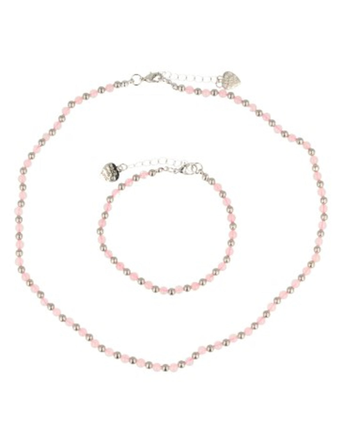 Rosenkvarts halsband, Ibiza-stil, 45 cm, med förlängning