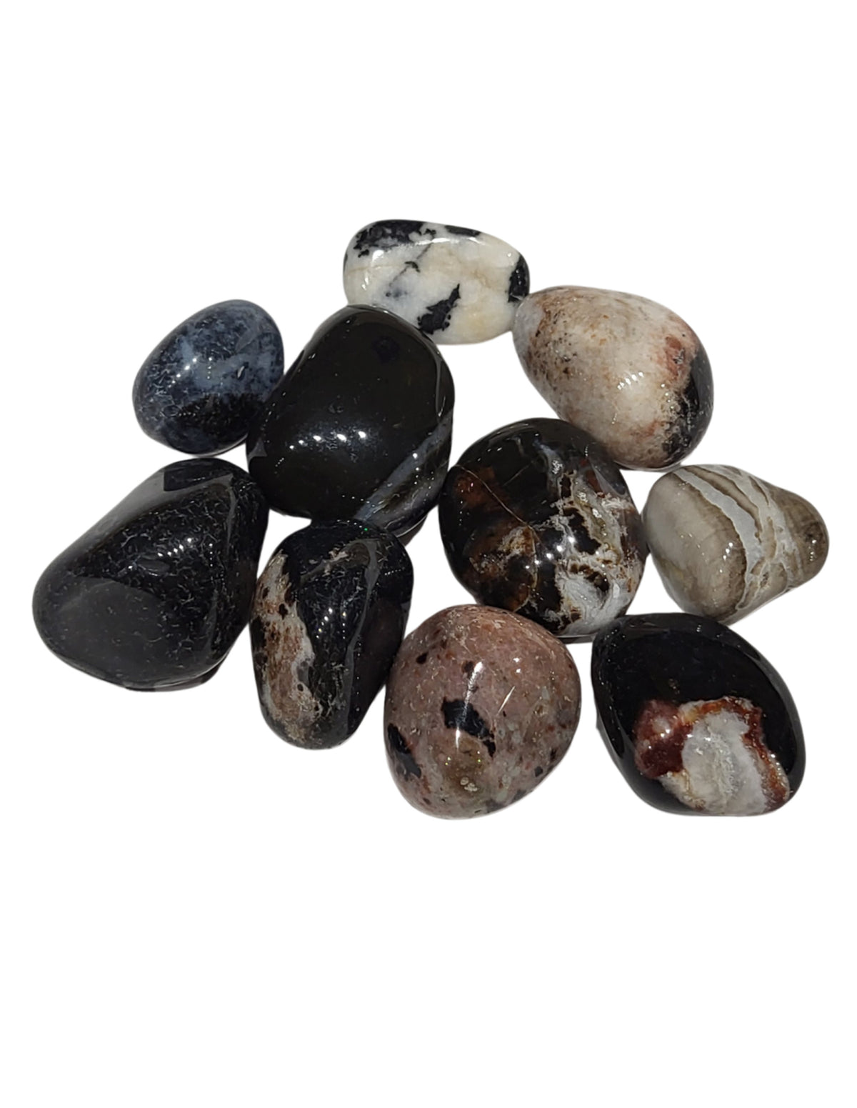 Sardonyx trumlade stenar, rödbrun med vita band, 100 g, 2 till 4 cm