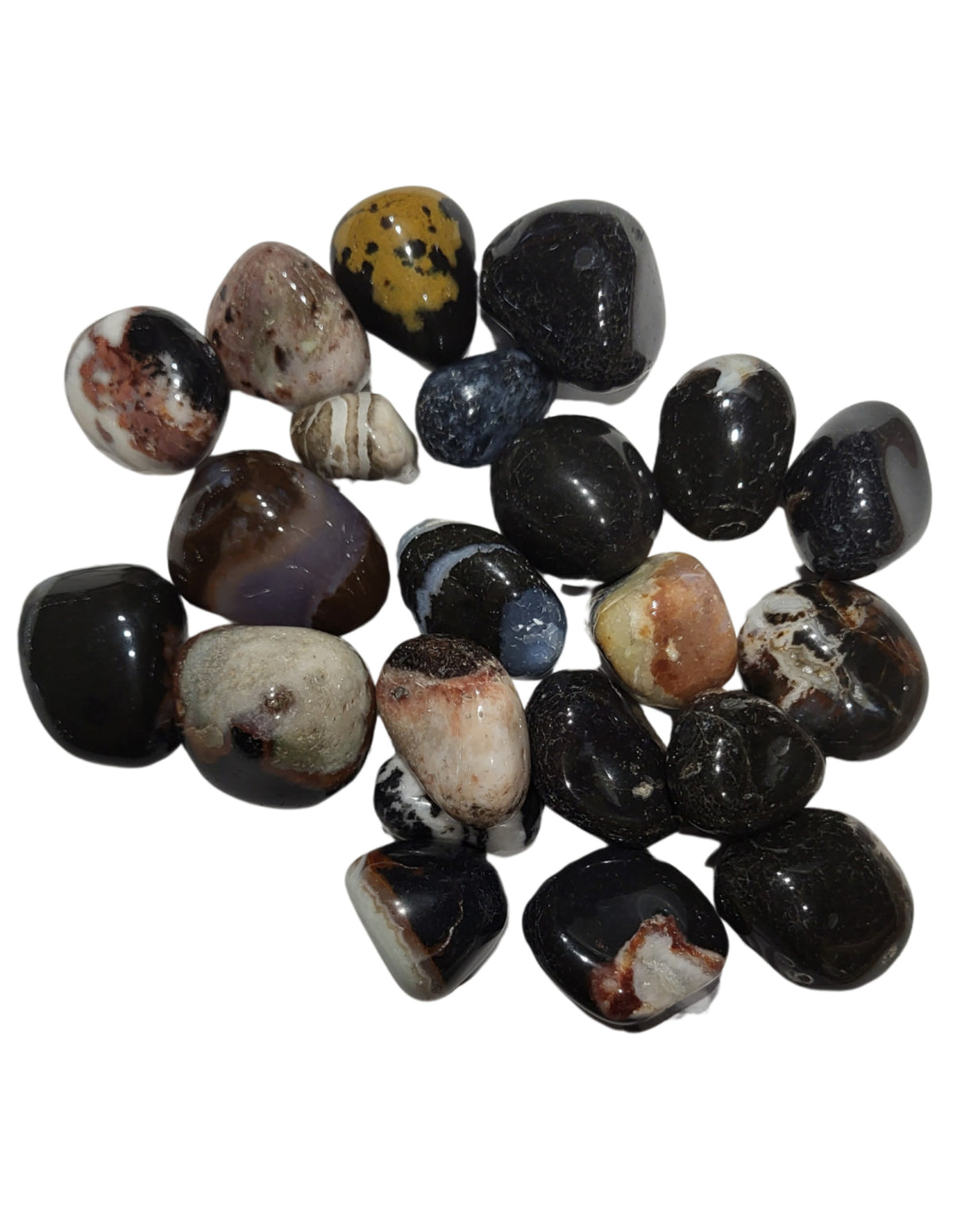 Sardonyx trumlade stenar, rödbrun med vita band, 250 g, 2 till 4 cm