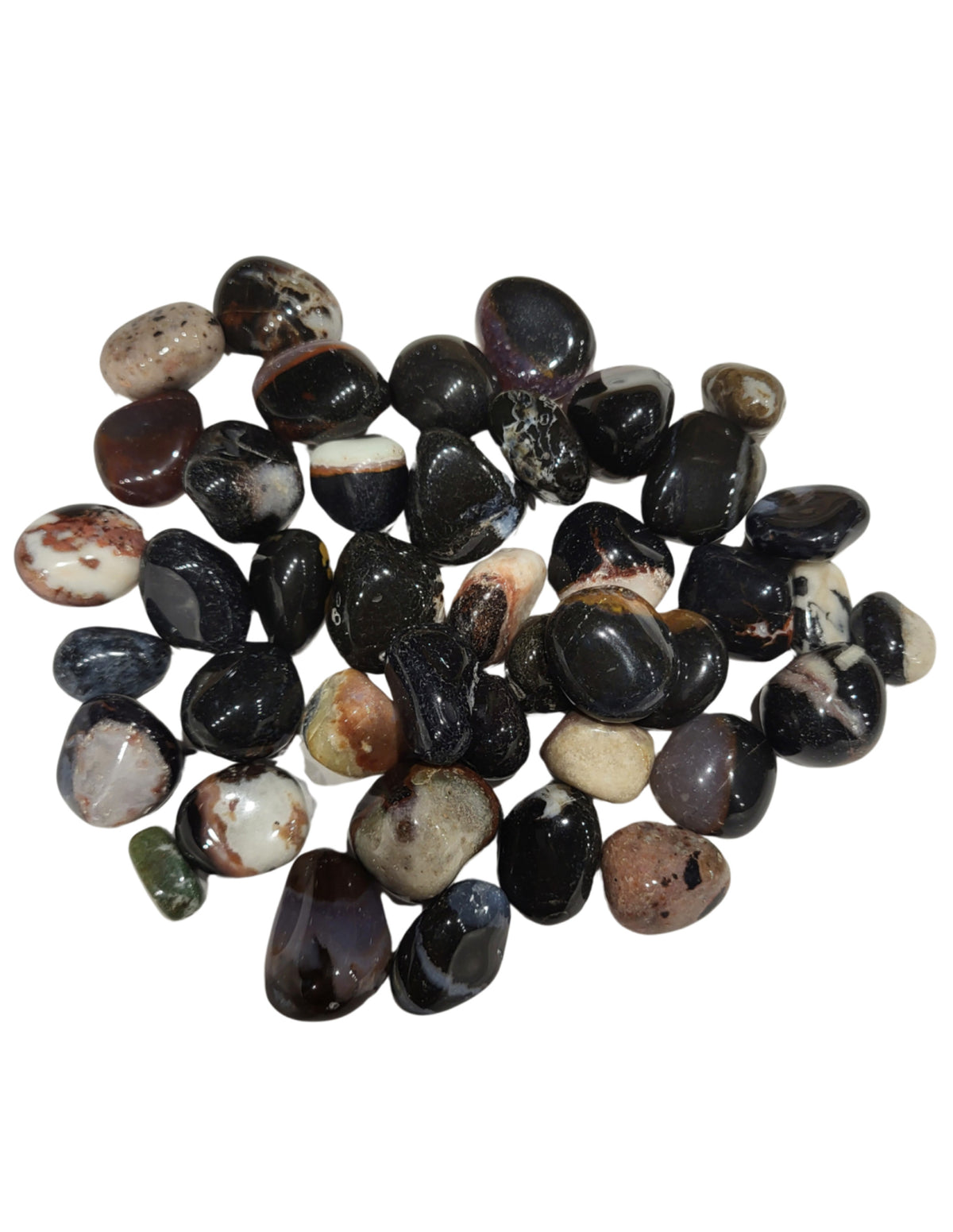 Sardonyx trumlade stenar, rödbrun med vita band, 500 g, 2 till 4 cm